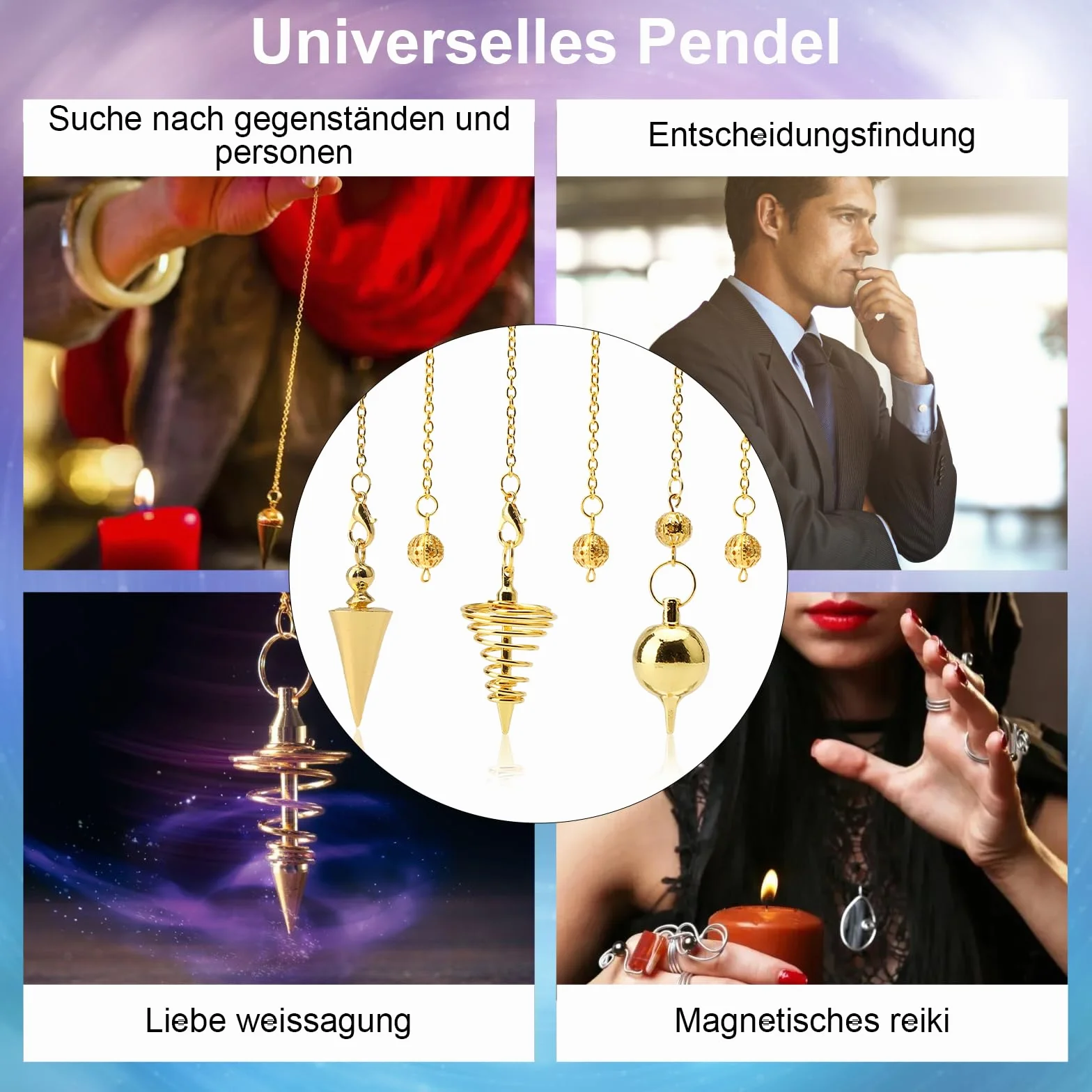 TNSLAND Wahadło ezoteryczne z łańcuchami spiralne miedziane wahadło zestaw życzeń do białej piły akcesoria taro, reiki równoważące prezenty dla miłośników taro, złote