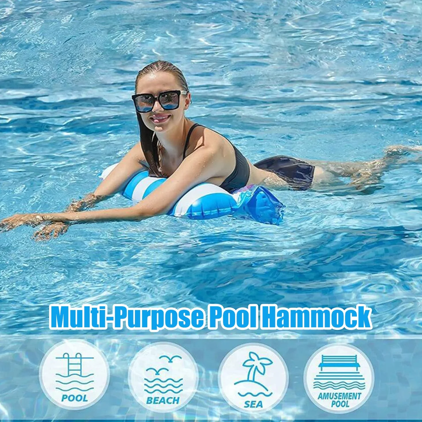 Nadmuchiwany hamak wodny, 4 w 1, wodoodporny hamak, fotel wypoczynkowy, materac dmuchany, pływająca woda, mata do basenu, na plażę (żółty + niebieski)