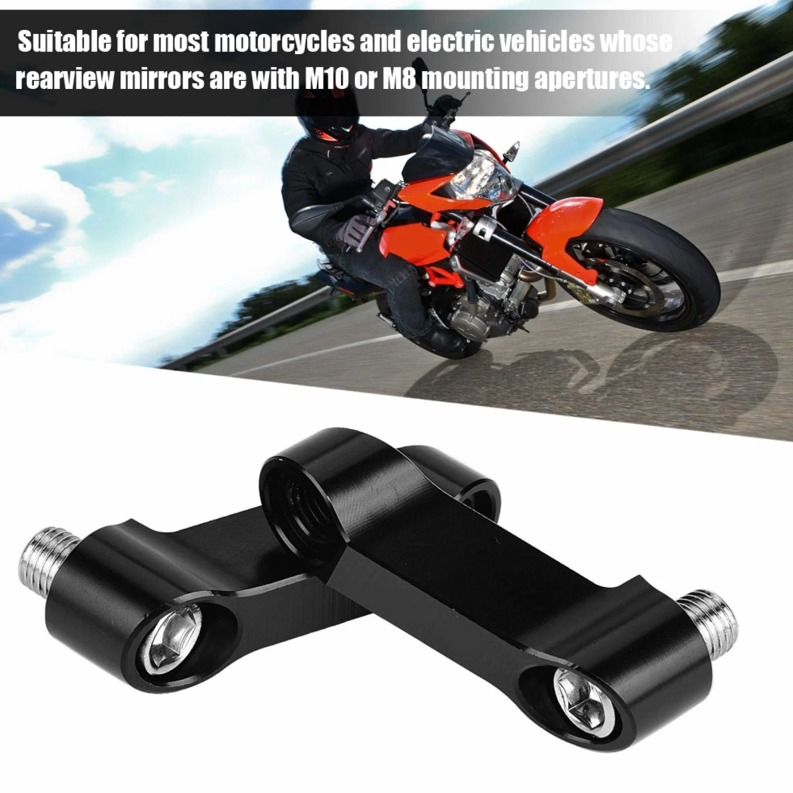 Adapter przedłużający do montażu lusterka motocyklowego, 10 mm 8 mm, zestaw adaptera lusterka motocyklowego, przedłużenie wspornika montażowego, lusterka lusterka motocyklowe uchwyt tylny+przedłużacz