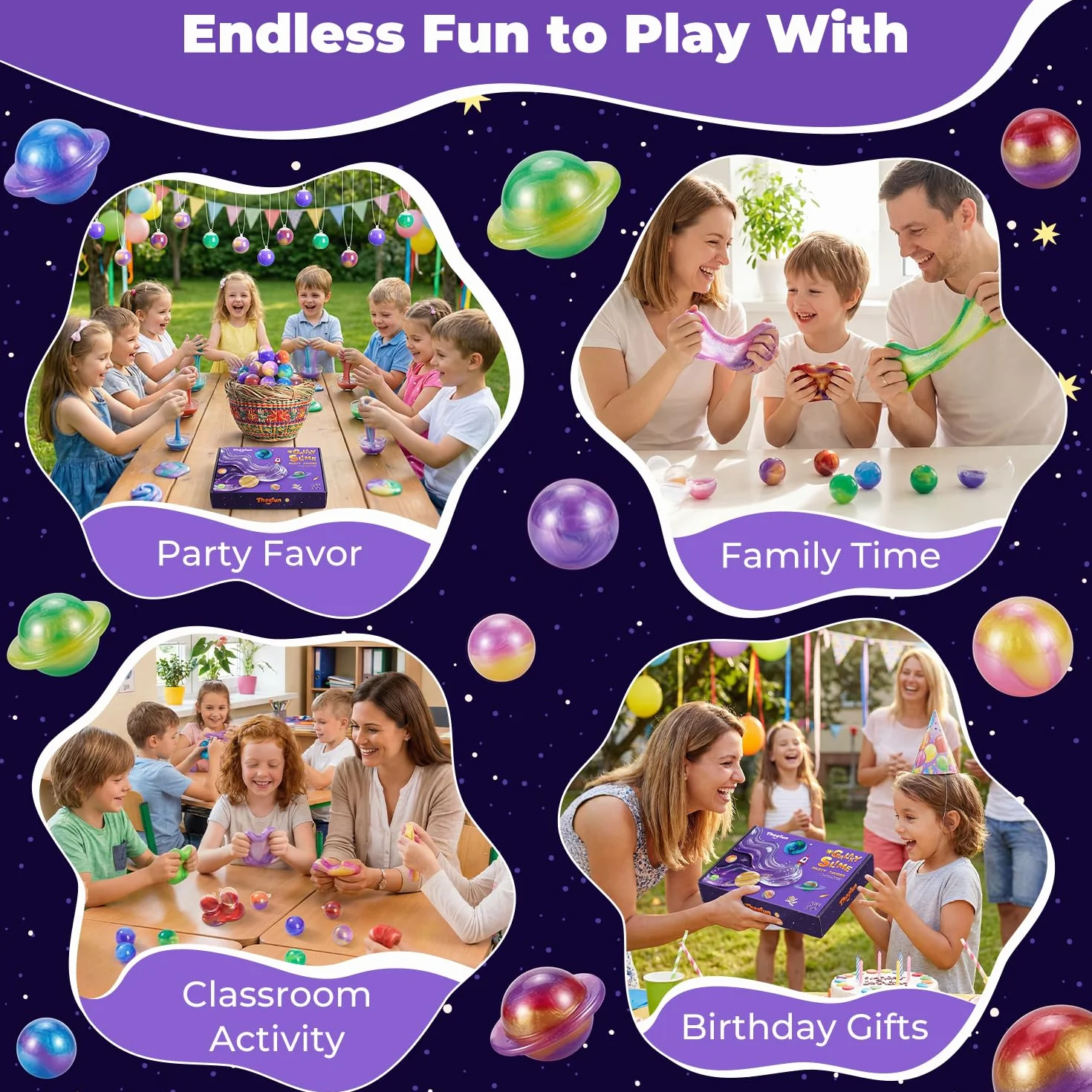 Theefun Slime Party Favors, zestaw 24 sztuk galaktyk Slime Ball Party Favors – rozciągliwy, nie kleje się, redukuje stres i jest bezpieczny dla dziewcząt i chłopców, idealne na imprezę, do klasy