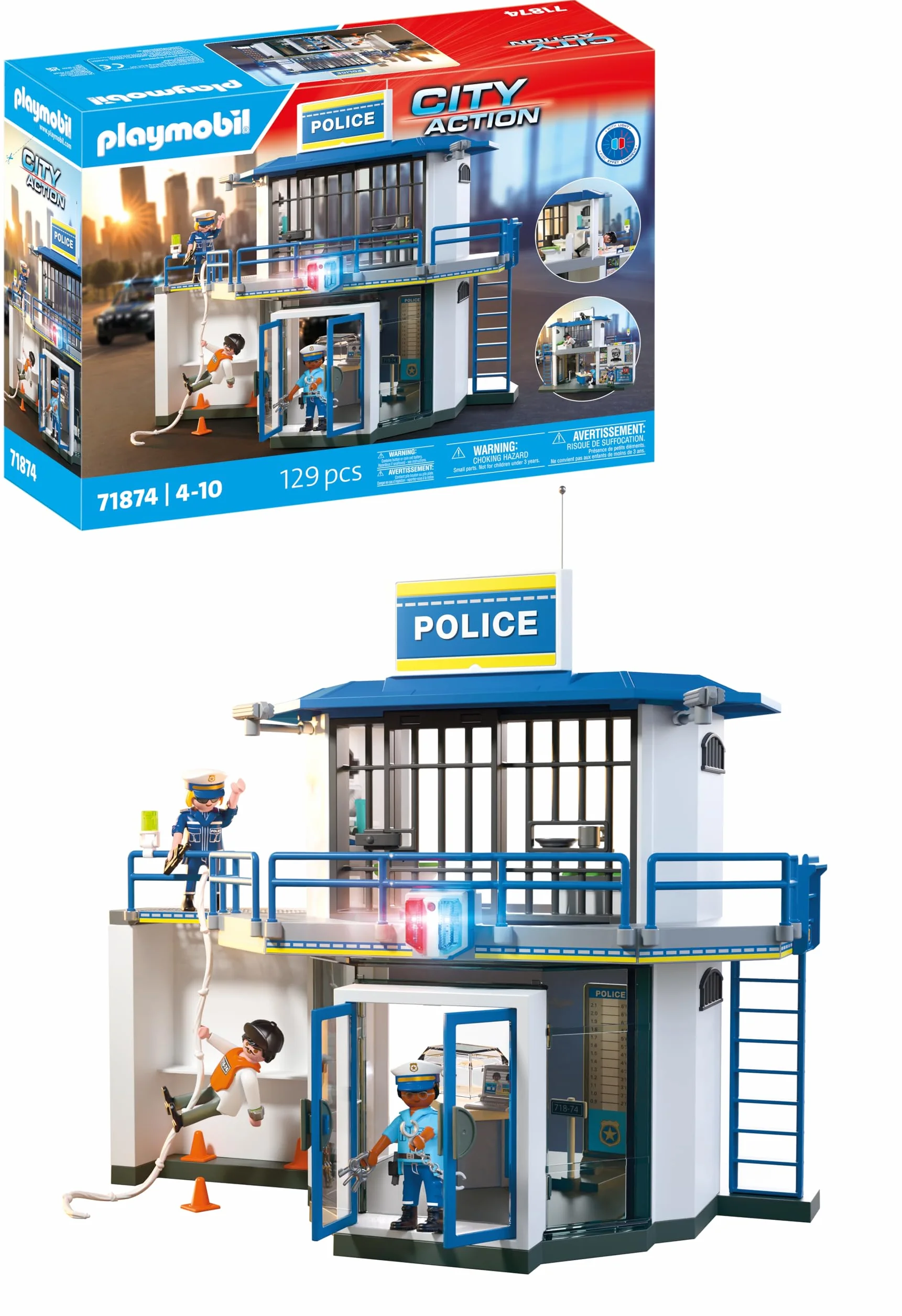 PLAYMOBIL Police Station with Investigation Room Zestaw do zabawy z figurkami, posterunek policji z pokojem przesłuchań