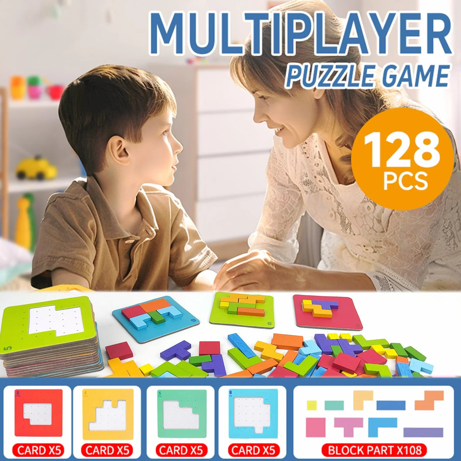 Tetris gra w pojedynki, drewniane puzzle Tetris Tangram, gry koncentracyjne dla dzieci od 4, 5, 6, bloki, puzzle Montessori, gra 4, 5, 6 lat, inteligencja, zabawka edukacyjna od 4