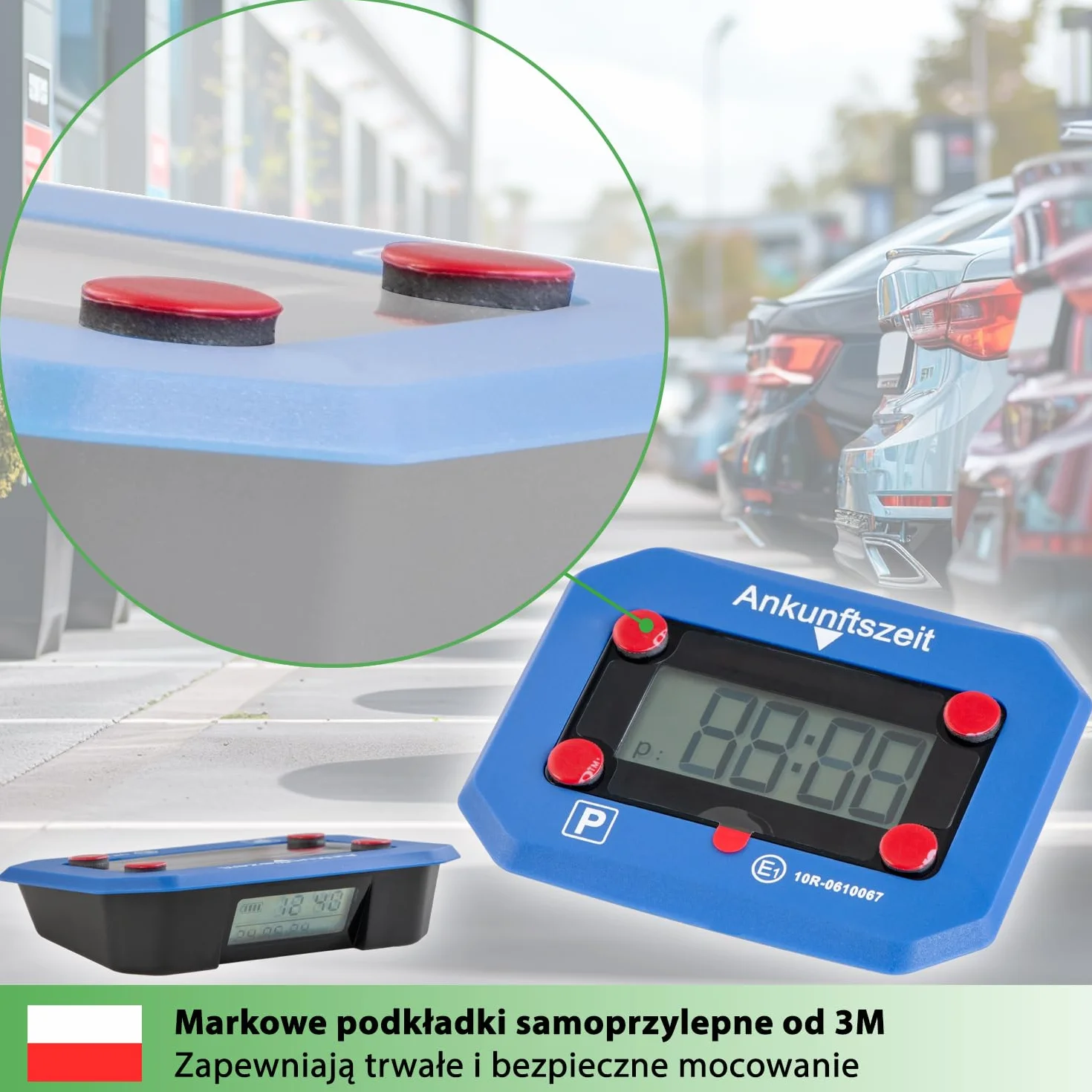 Fouraces elektroniczny czujnik parkowania z wymienną baterią automatyczny czas letni/zimowy niebieski