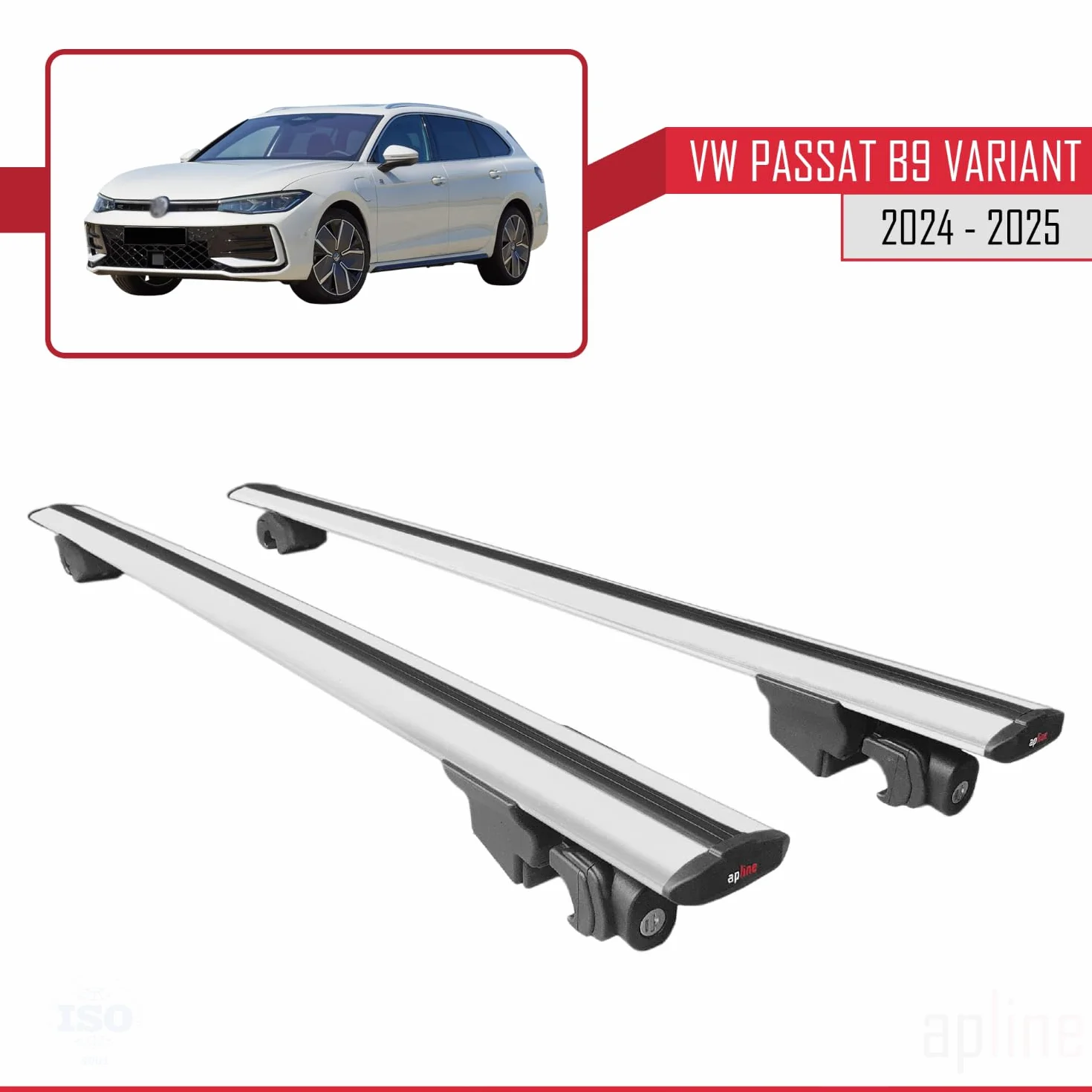 Kompatybilny z Compatible with VW Passat B9 Variant 2024-2026 HOOK Model Aluminiowy bagażnik dachowy 2 poprzeczki, szary