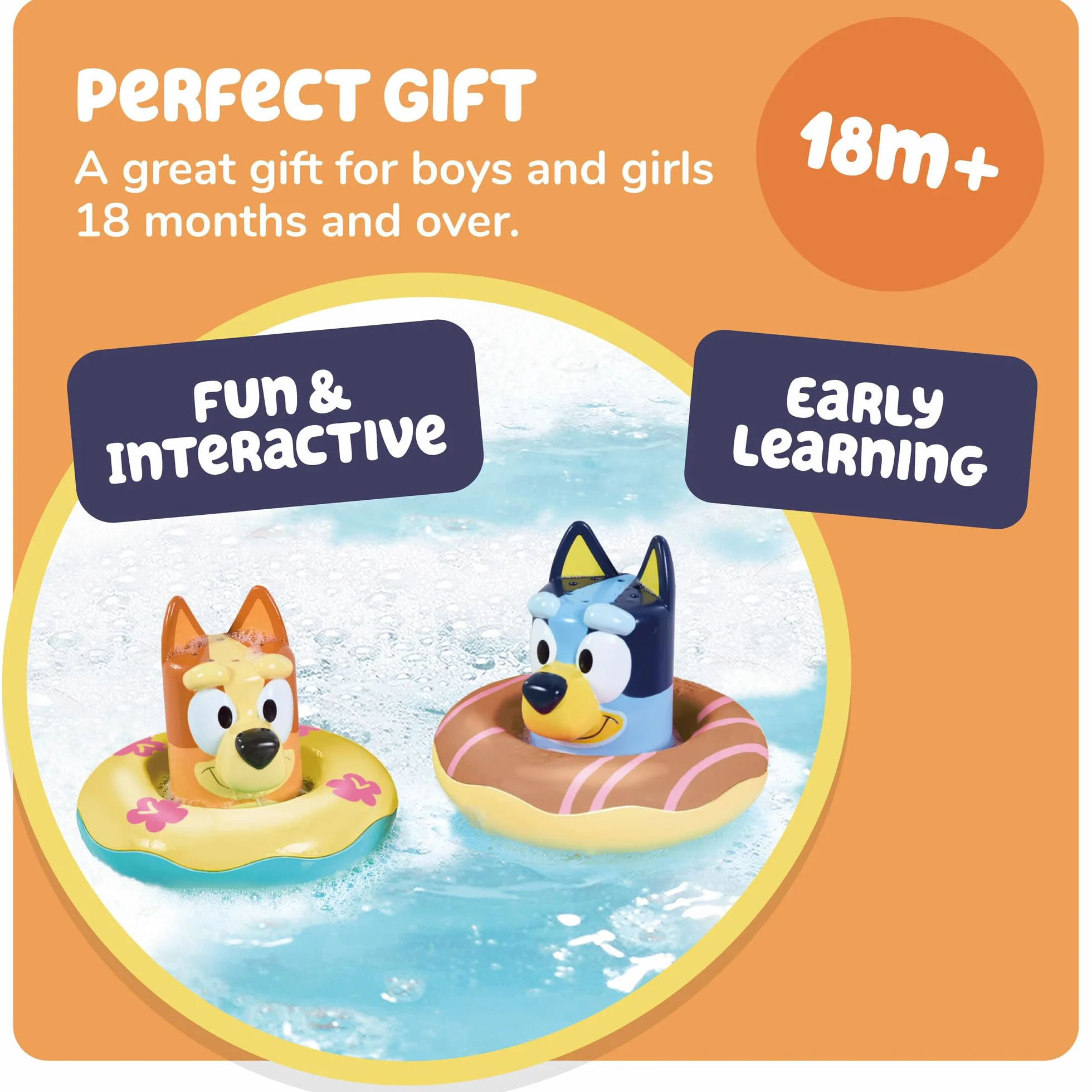 Tomy Toomies Bluey and Bingo Boi Bingo Toy Zestaw 2 szt. | Bluey i Bingo w bojach z kołami wodnymi | Oficjalnie licencjonowane zabawki Bluey | Zabawki dla dzieci od 18 miesięcy