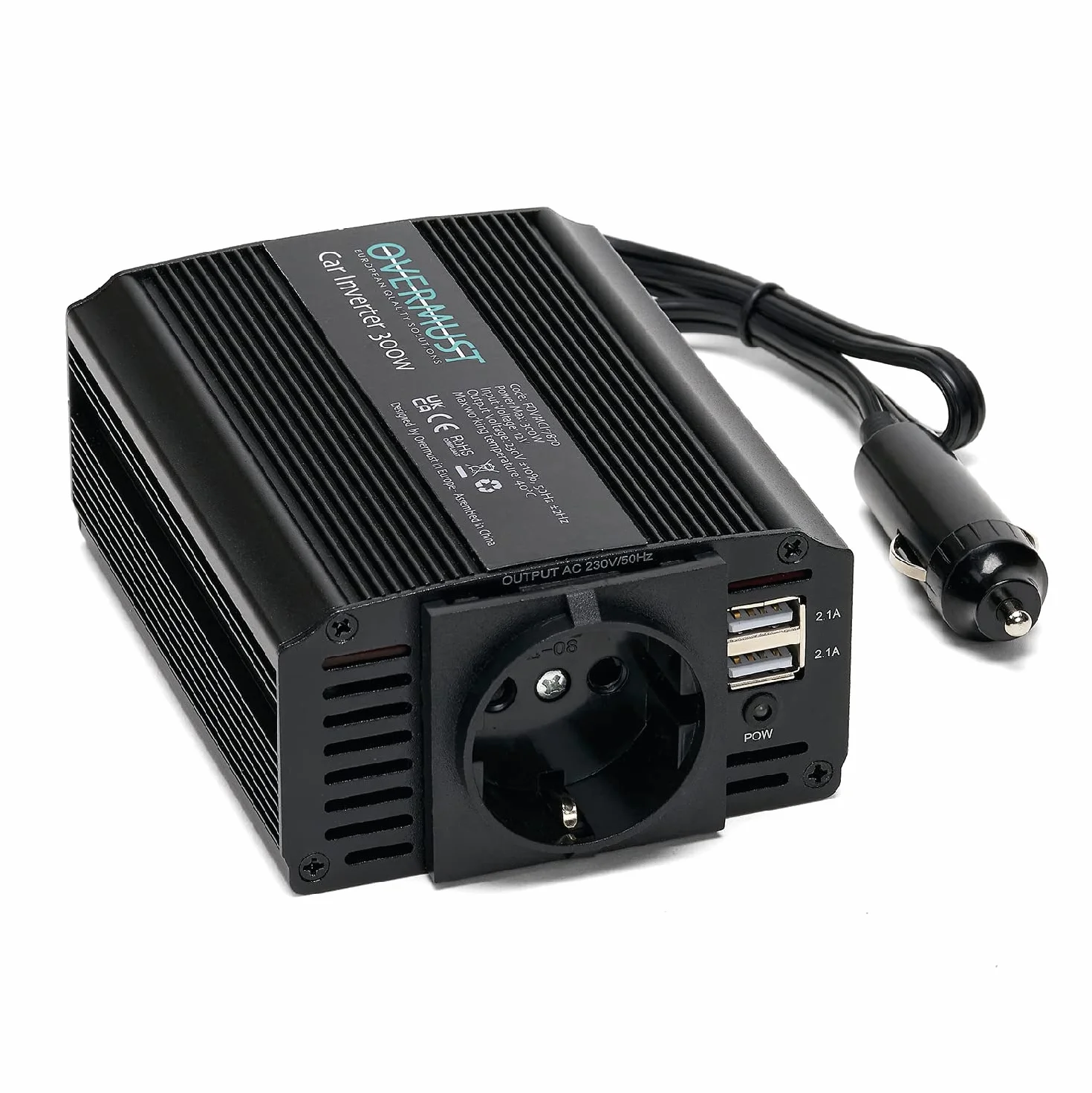 Przetwornica Samochodowa 12v;220v;300W - Przejściówka Gniazda Samochodowego, Gniazda elektrycznego - Transformator z Podwójnym Portem USB - Wentylator Chłodzący