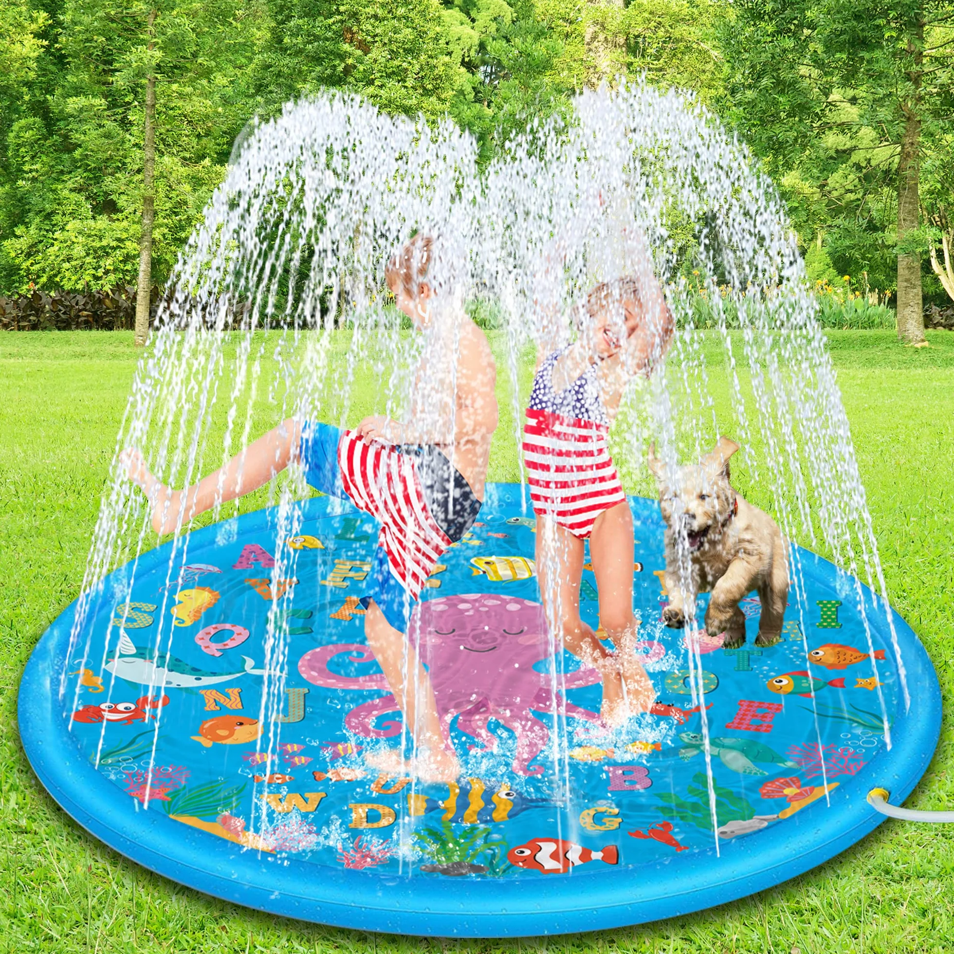 Lubibi Splash Pad, 170 cm, mata do zabawy wodna, mata do zabawy, ochrona przed rozpryskiwaniem, do nauki na świeżym powietrzu, na lato, do ogrodu, nadmuchiwana zabawka wodna dla niemowląt, dzieci