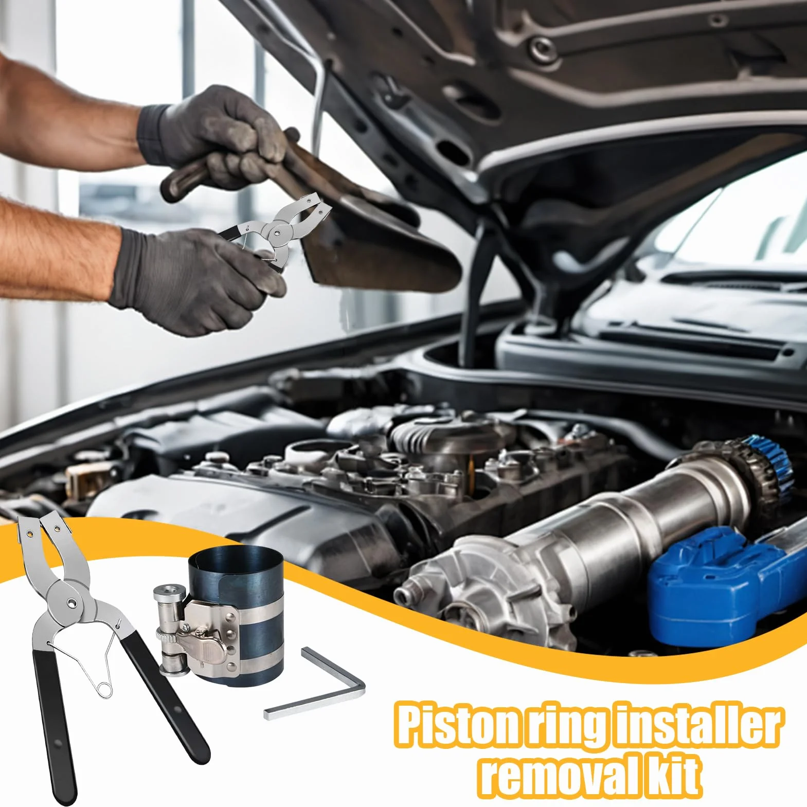 Piston Ring Installer Removal Tool Kit, Adjustable Plier Non-Slip Grip for Truck RV Sedan Engine Repair