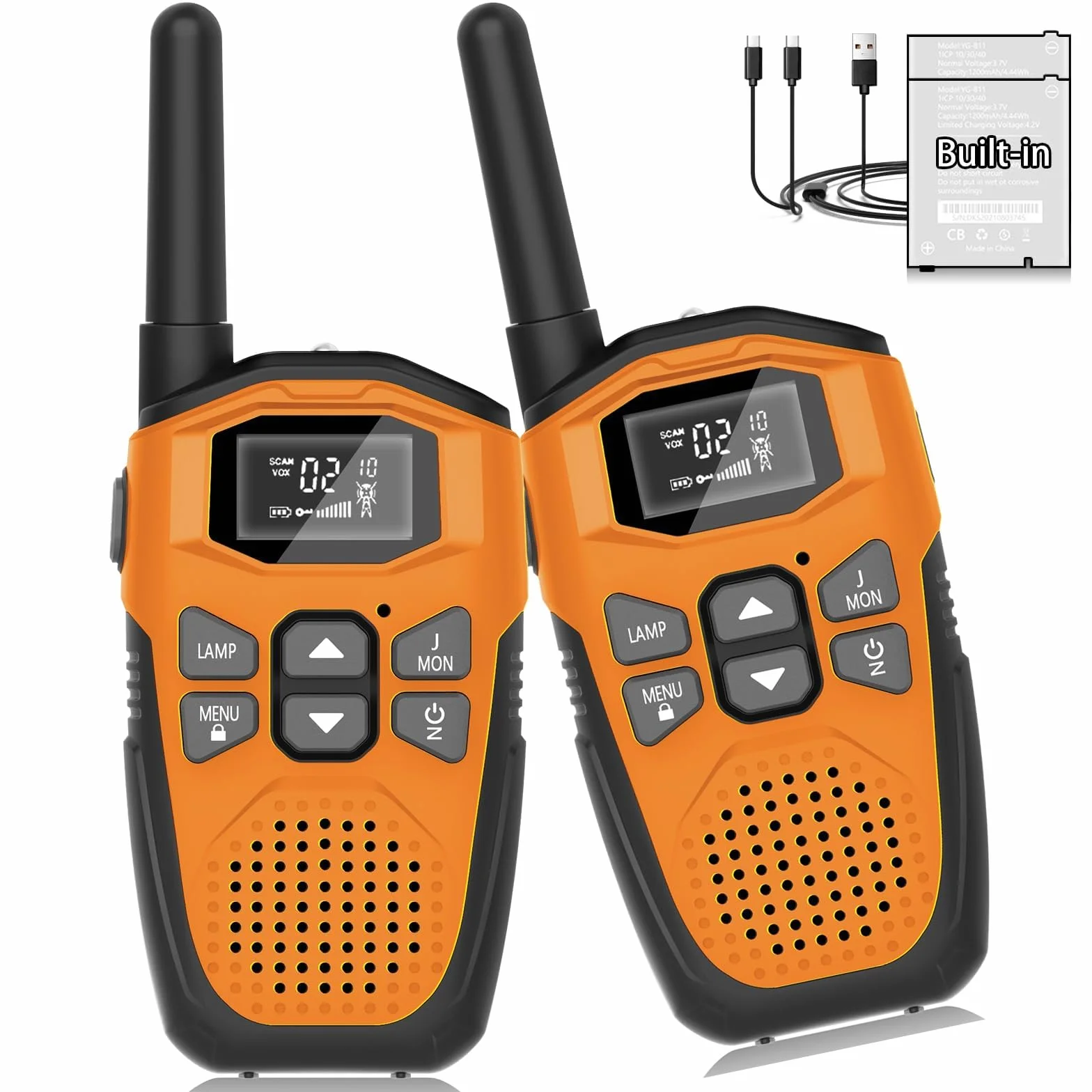 Walkie Talkie dla dorosłych Dzieci dalekiego zasięgu, 2 sztuki radiotelefonu NXGKET z wbudowanymi bateriami, zabawki dla dzieci w wieku 3–12 lat, 16-kanałowy kabel USB typu C VOX na kemping
