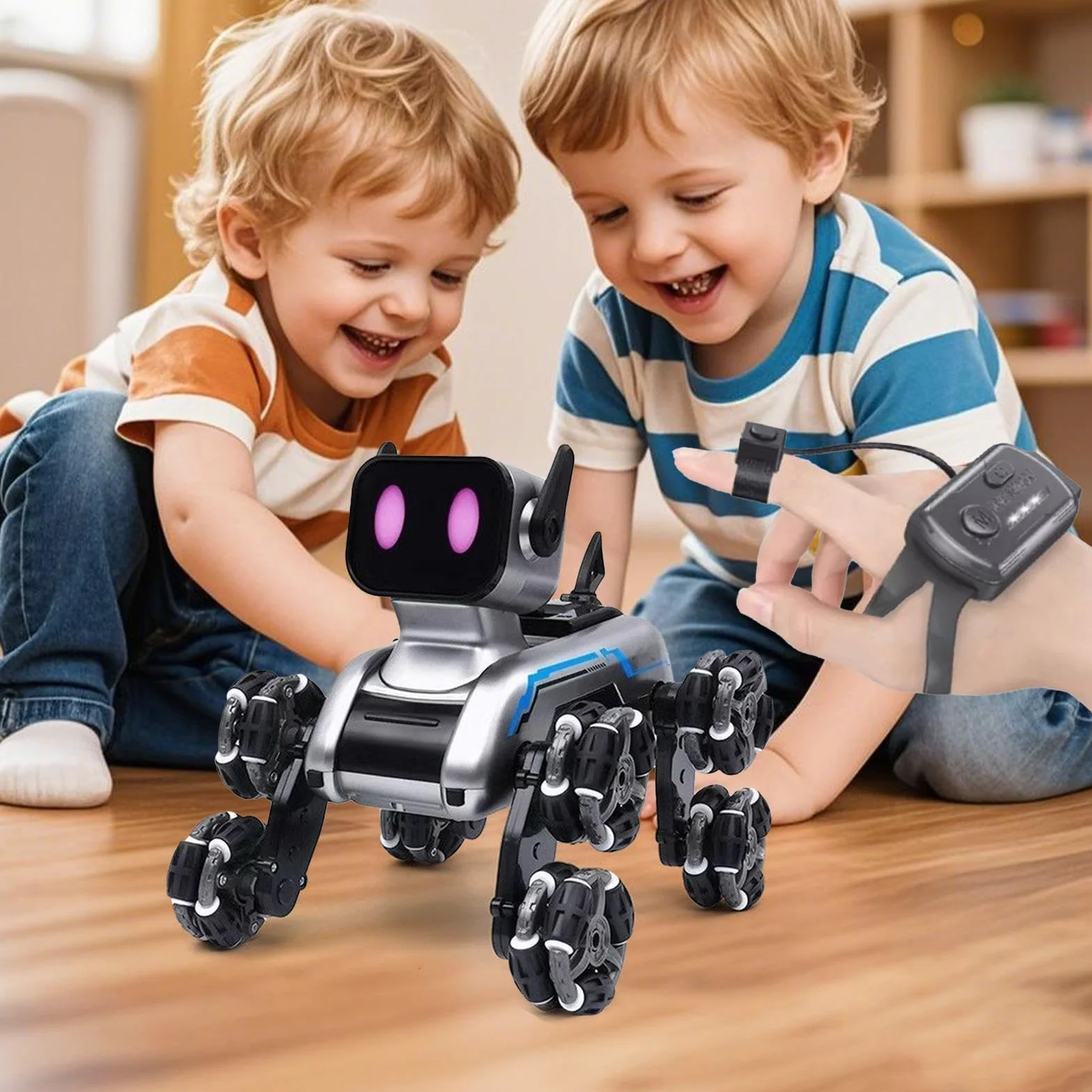Zdalnie Sterowany Piesek,Zabawka Robotyczny Pies dla Maluchów - Ośmokołowy Robot Dla Dziewczynek I Chłopców Do Domu I Ogrodu Zabawki