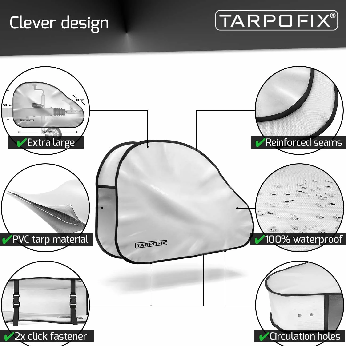 Tarpofix® Osłona dyszla przyczepy kempingowej PCW uniwersalna wodoszczelna zamknięcie na zatrzask
