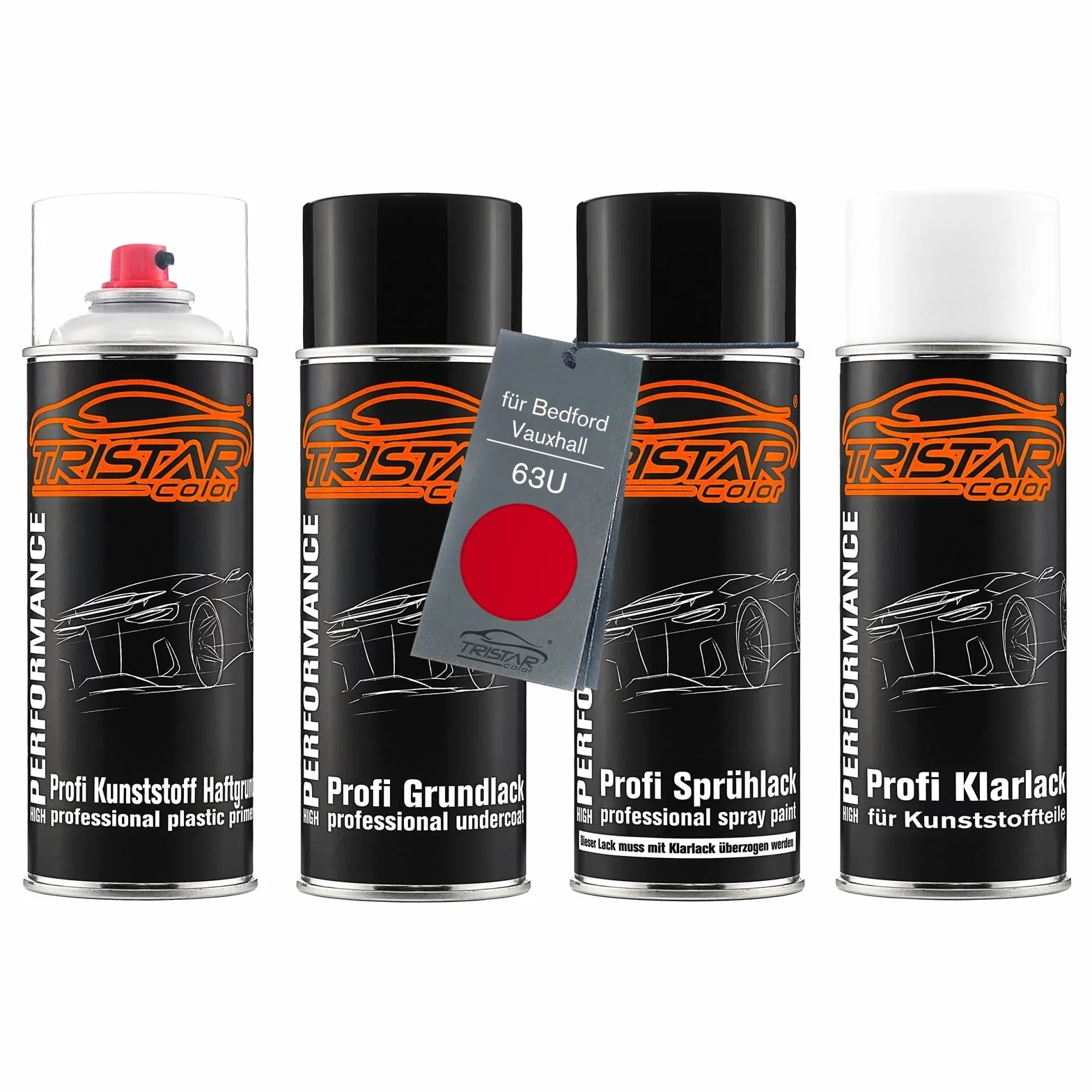 TRISTARcolor Zestaw w sprayu Lakier samochodowy do zderzaka z tworzywa sztucznego dla Bedford/Vauxhall 63U Power Red