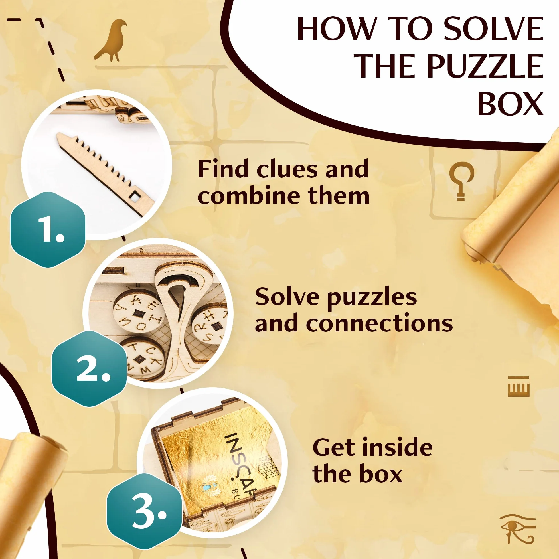 INSCAPE Pharaoh´s Secret Puzzle Box - Escape Room w pudełku dla dorosłych - puzzle dla dorosłych - pudełka na puzzle z ukrytymi przegródkami, drewniane pudełko na puzzle, prezent urodzinowy