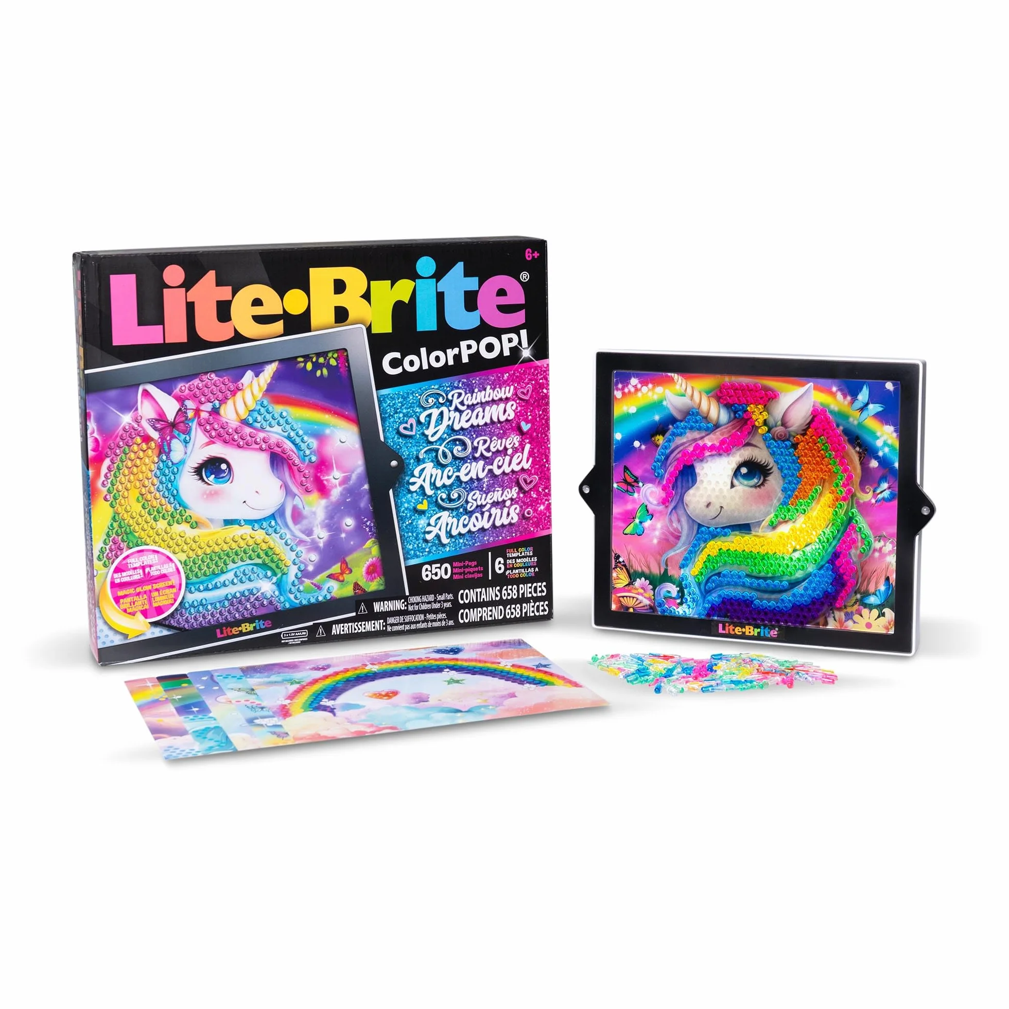 Basic Fun Lite-Brite Colour Pop Rainbow Dreams – Kreatywna gra swietlna teczowa z kolorowymi kolkami