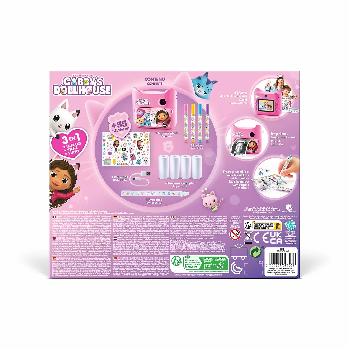 Canal Toys - Photo Creator- Gabby and the Magic House-Aparat do natychmiastowego drukowania-z 4 rolkami papieru i 4 flamastrami - bez tuszu - bankomat 005