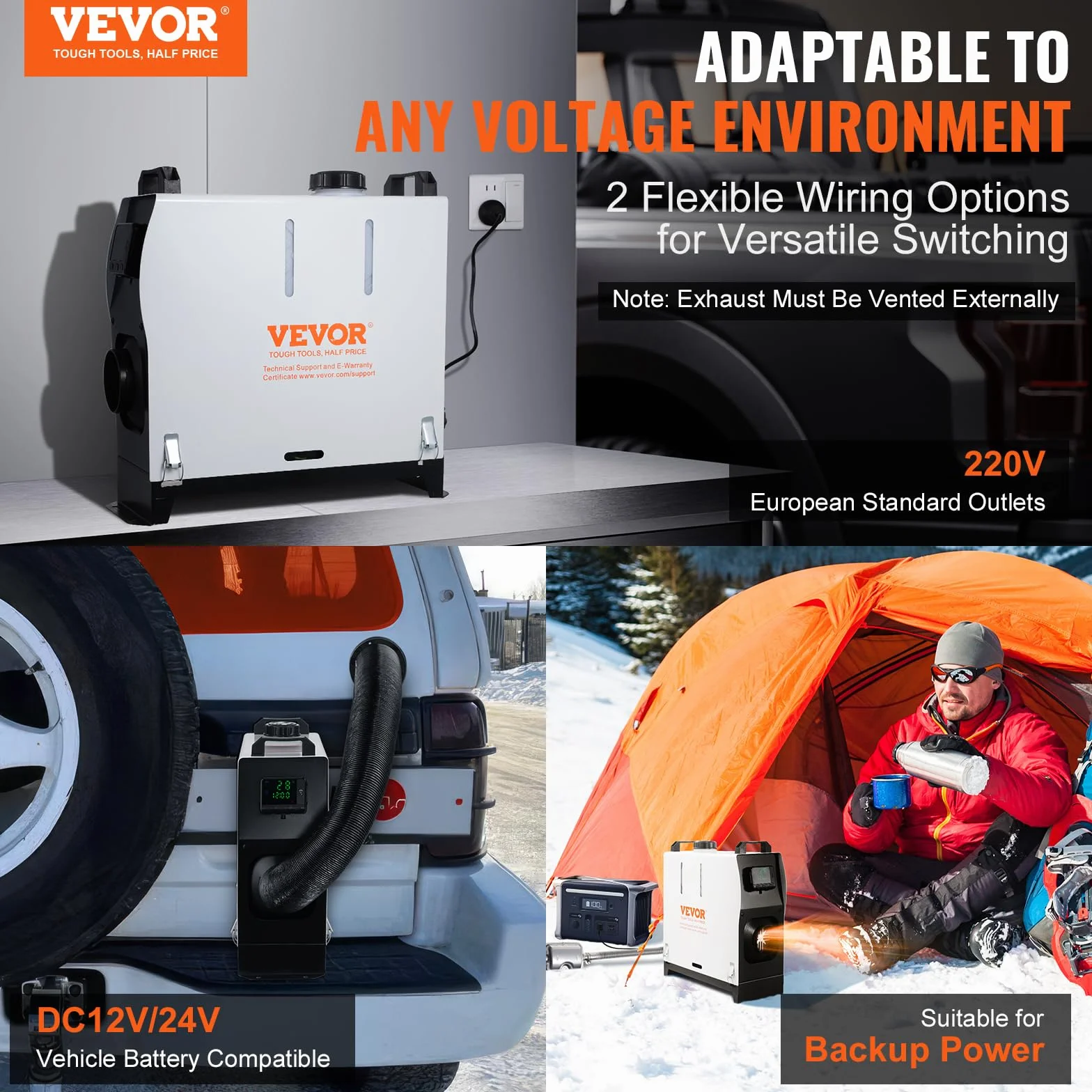 VEVOR All-in-one Diesel Heater 5-8kW Podgrzewacz powietrza na olej napędowy z pilotem LCD Przenośny