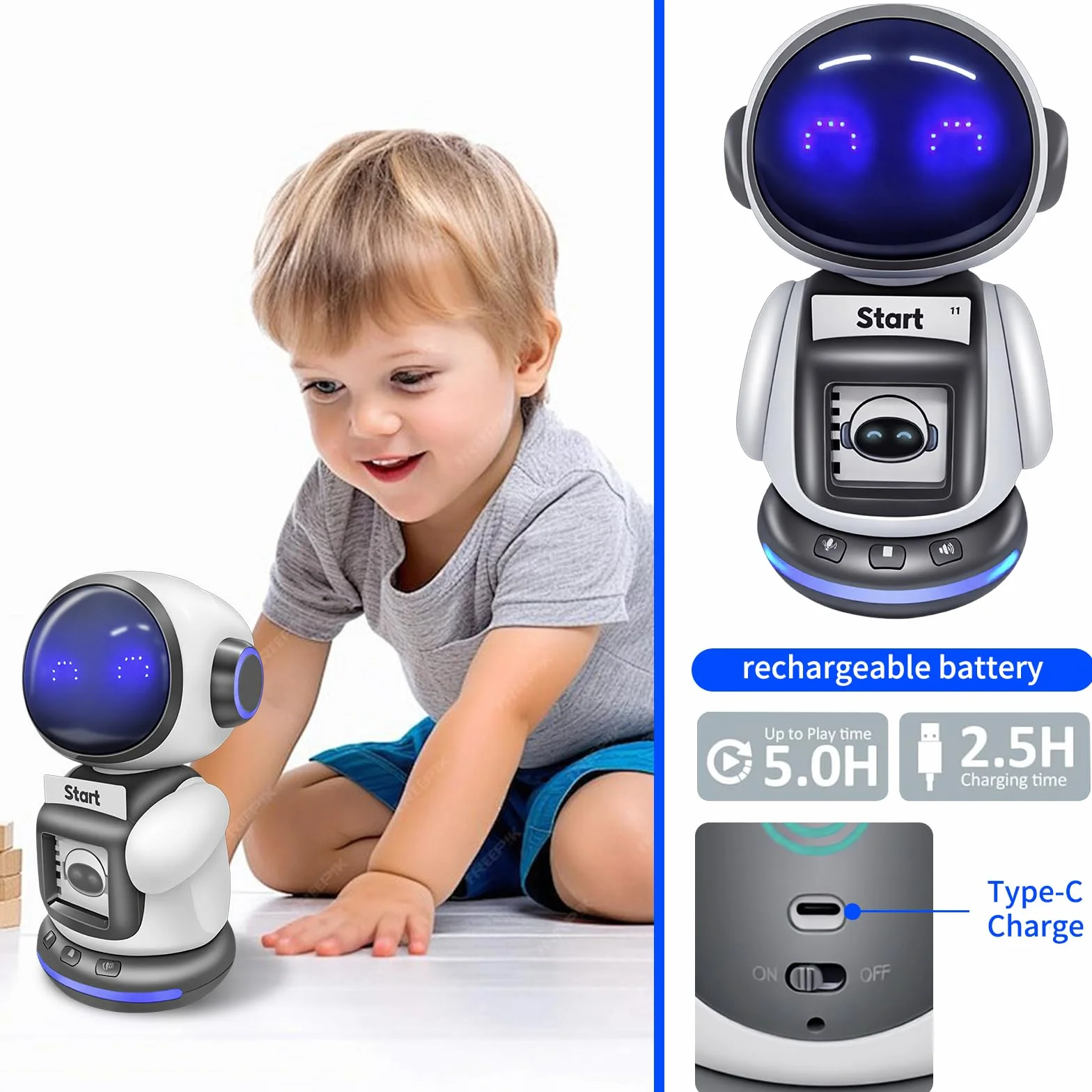 OBEST 2.4G Remote Control Robot z kartą Detekcja polecenia,Funkcja nagrywania i zmiany dźwięku,Światła ekspresji, 4-kierunkowe elastyczne sterowanie,Dzieci Wczesna Edukacja Głos Zabawki edukacyjne