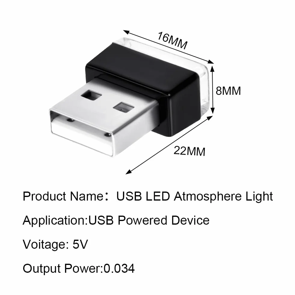 URAQT USB Oświetlenie otoczenia samochodu LED 6 szt. 5 V Monochromatyczne Nastrojowe oświetlenie wnętrza