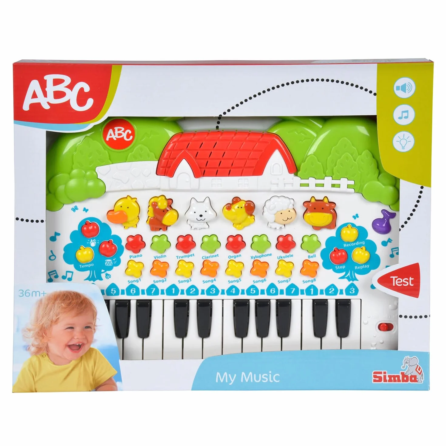 Simba 104018188 ABC zwierzęcy keyboard, z różnymi dźwiękami i funkcjami regulacji, 28 x 39 cm, od 3 lat