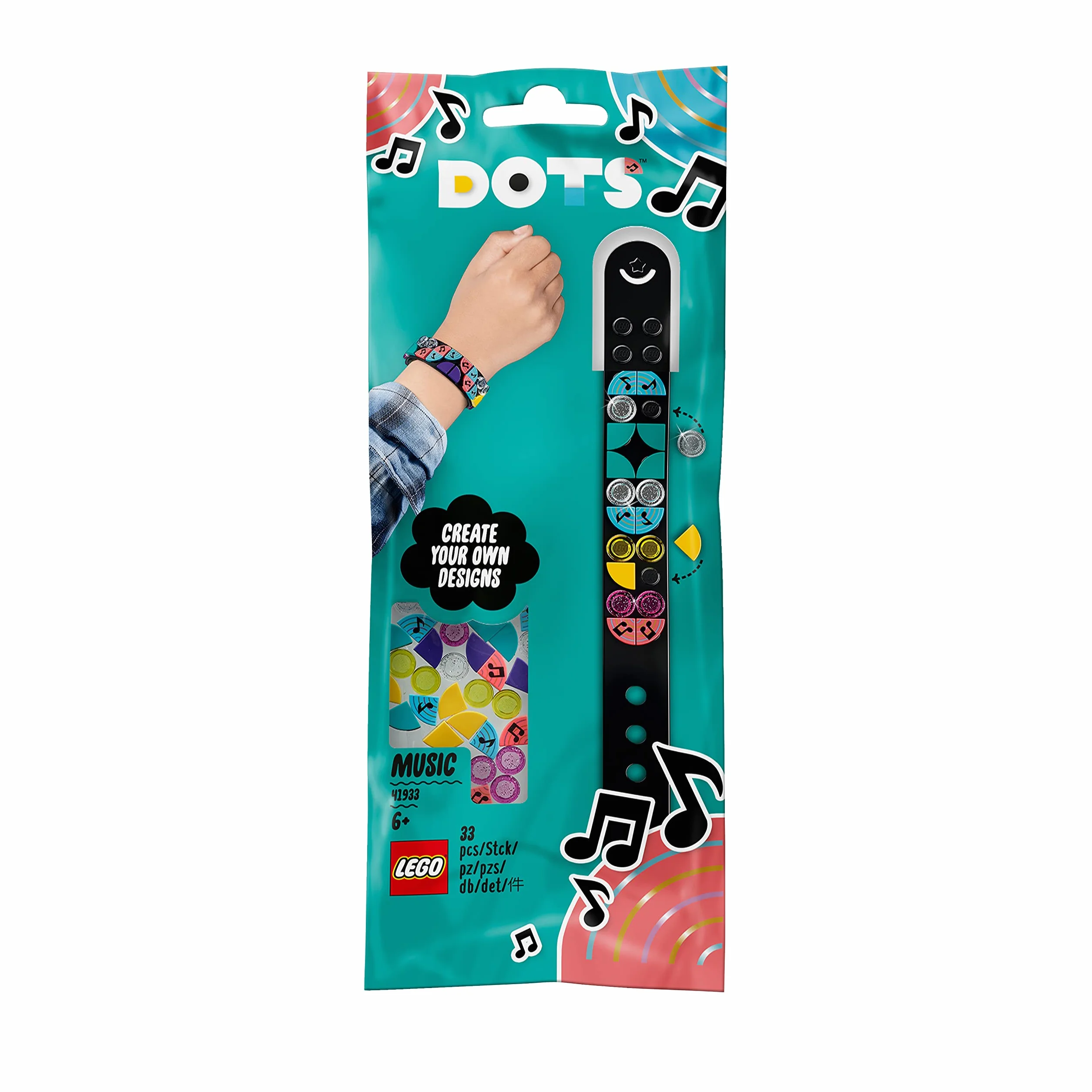 LEGO® DOTS Muzyczna bransoletka 41933 — zestaw do zrobienia bransoletki (33 elementy)