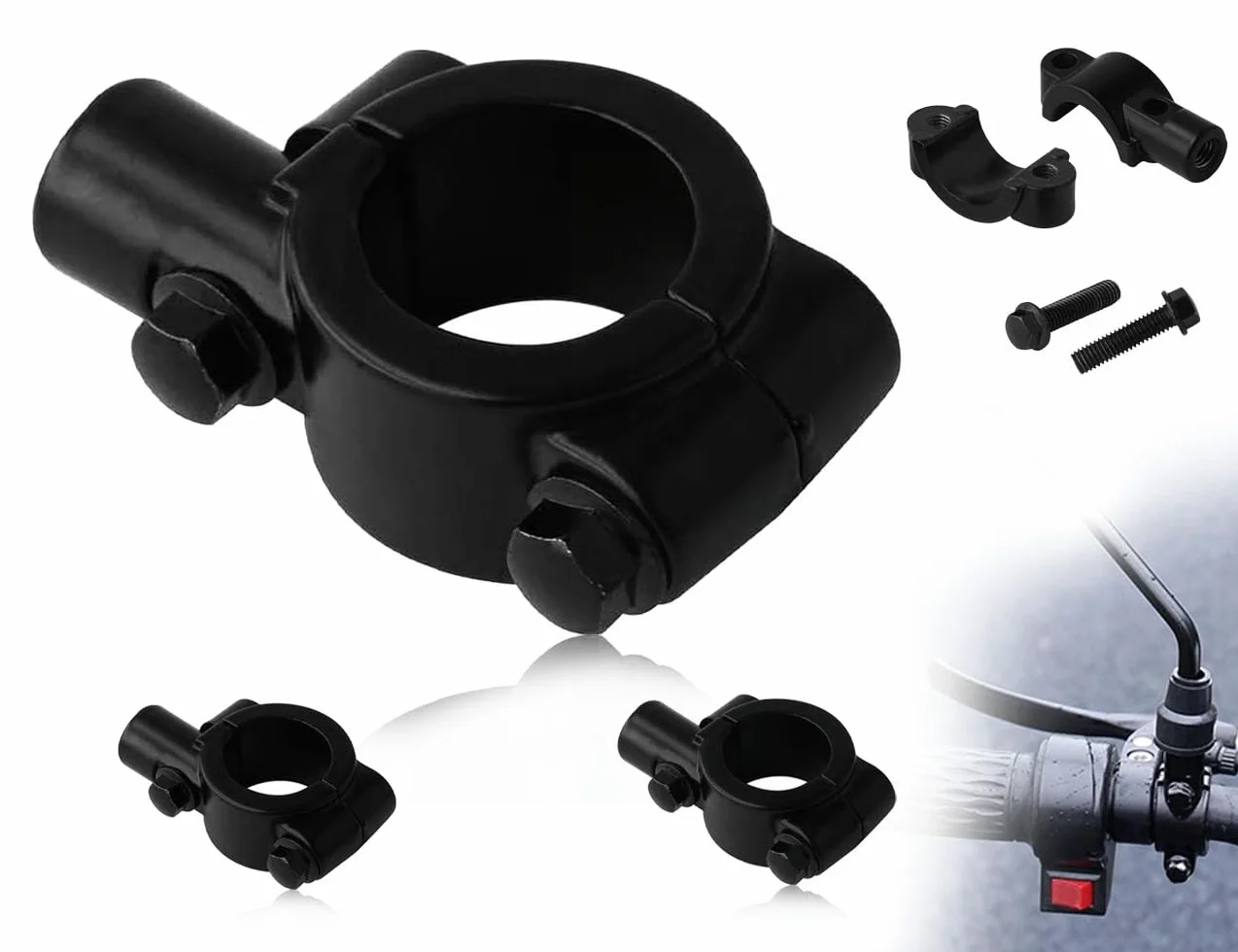 2 szt. Uchwyt lusterka motocyklowego, uniwersalny uchwyt na kierownicę, adapter lusterka, uchwyt lusterka wstecznego, uchwyt adaptera lusterka (czarny, 8 mm)