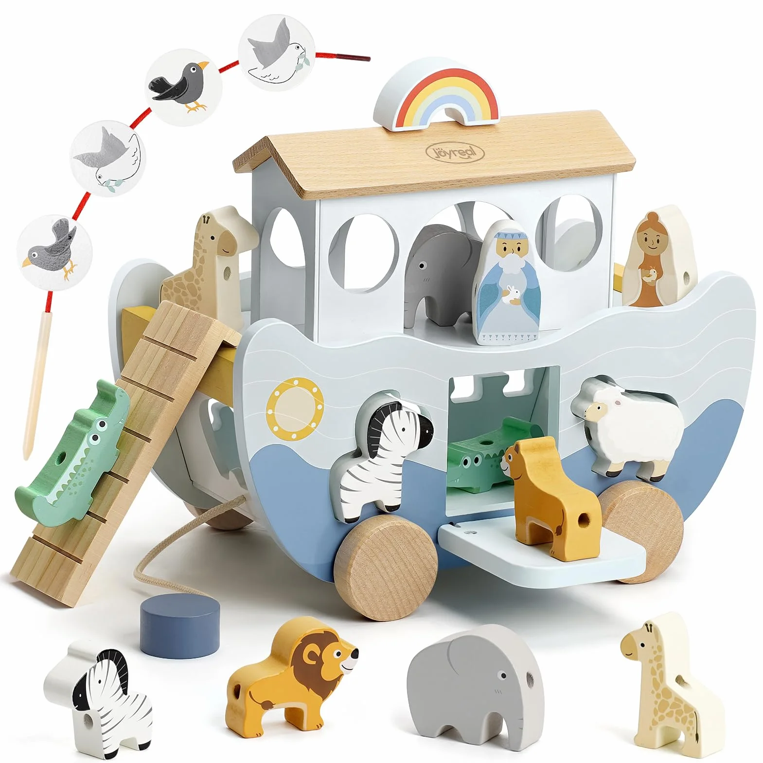 Joyreal Arka Noego Wood - Prezenty na chrzest, Zabawki Montessori dla niemowląt, Gry Edukacyjne Sorter Kształtu, Zabawki Stackable, Prezent Dziewczyna Chłopiec