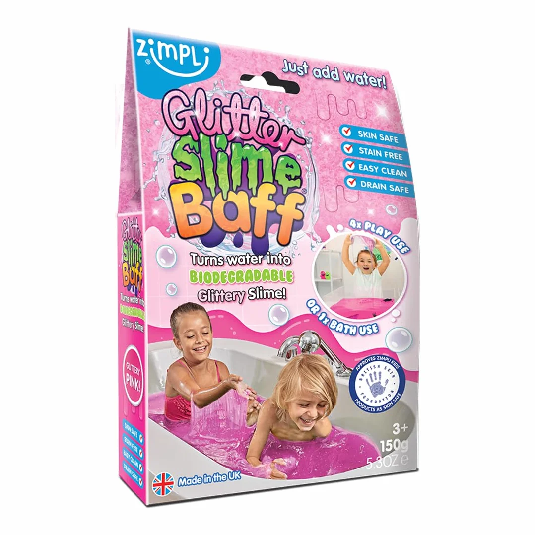 ZIMPLI - Glitter Slime Baff Różowy, 1 kąpiel lub 4 użycia do zabawy, zrób własny brokatowy slime, sensoryczne zabawki do kąpieli dla dzieci z autyzmem