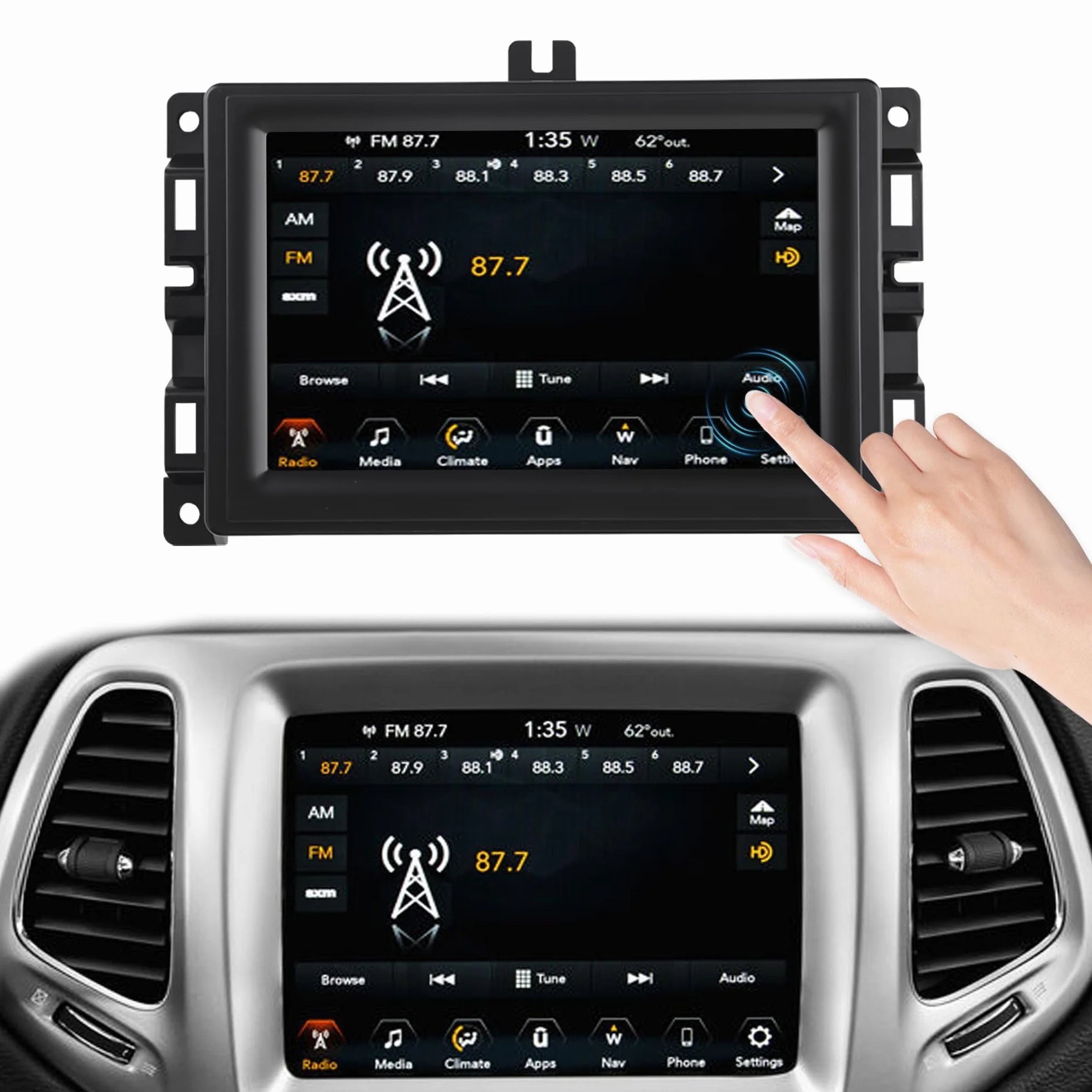 7-calowy ekran dotykowy Uconnect LCD z uchwytem do Jeep Compass 2017-2020, radio nawigacja monitor dotykowy monitor Digitizer wymiana TDO-WXGA0700K00033-V2 TDO-WXGA0700K00057