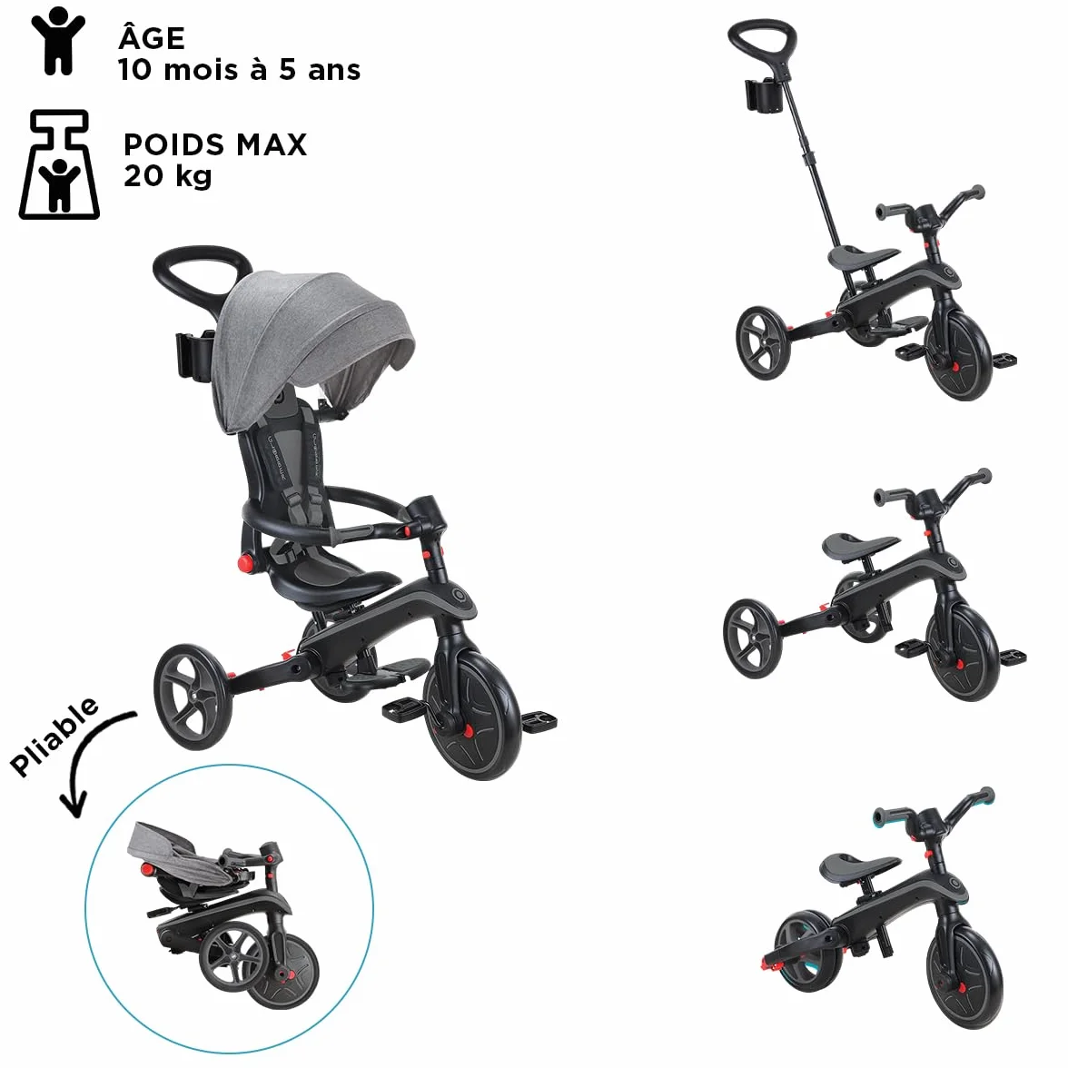 Globber - Tricycle Explorer 4 w 1 - Składany i ewolucyjny trójkołowiec dla maluchów od 10 miesięcy do 5 lat