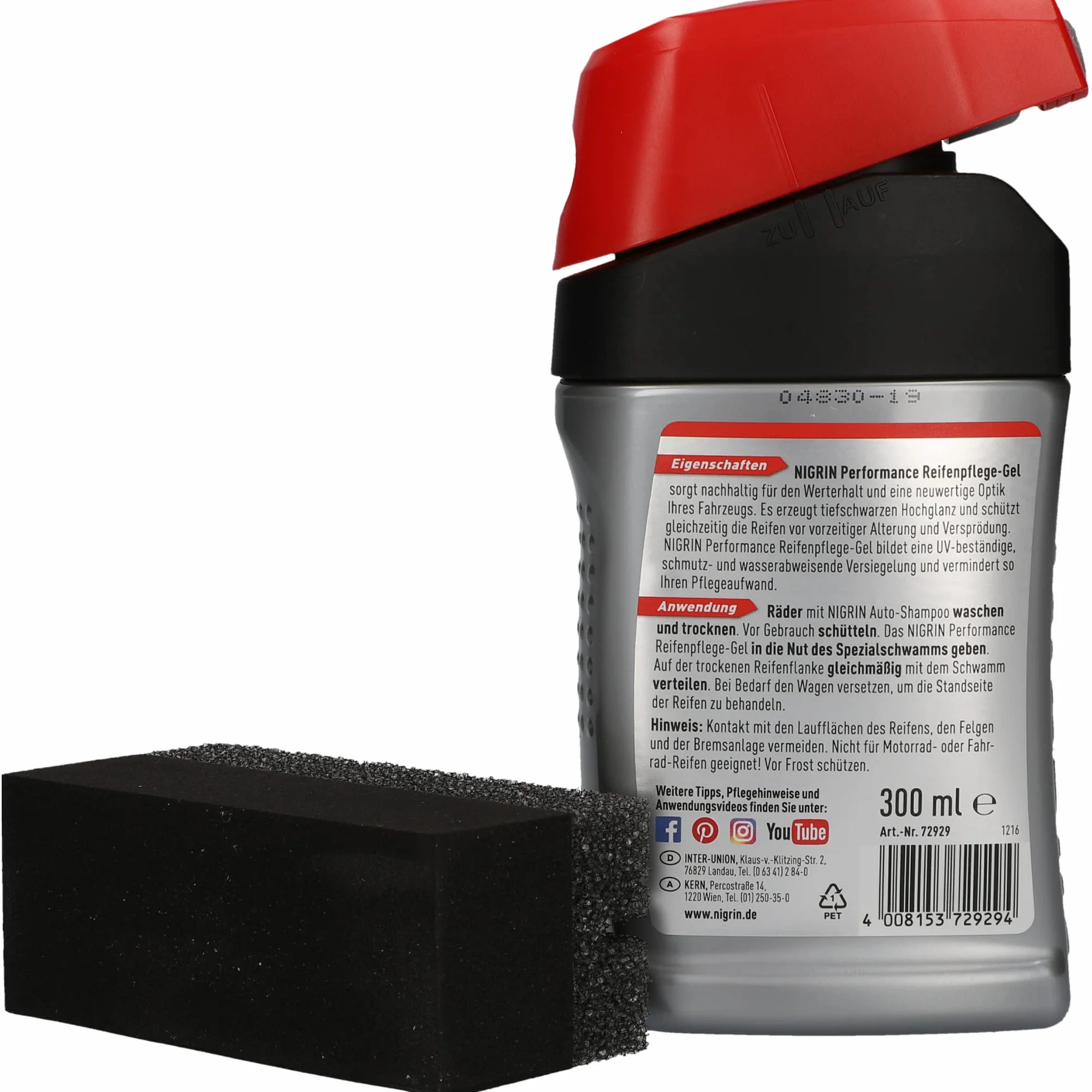 NIGRIN Żel do opon 300 ml chroni przed UV brudem solą z gąbką nakładania