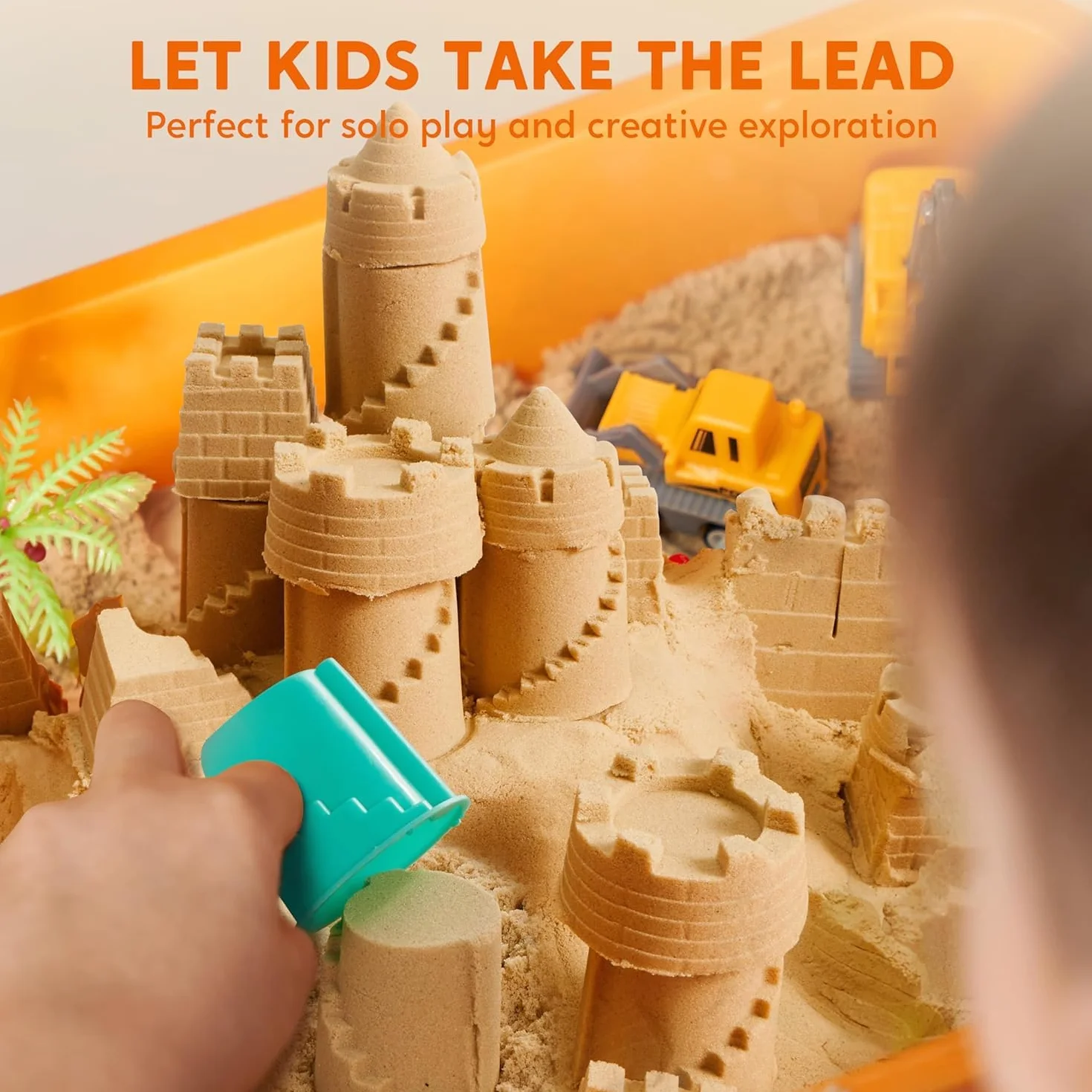Klever Kits Construction Sensory Bin for Toddlers with Glow in The Dark Stones, Sandbox with Lid Castle Building kit, Preschool Learning Activities Gifts for Boys Girls Age 3+ by JOVA