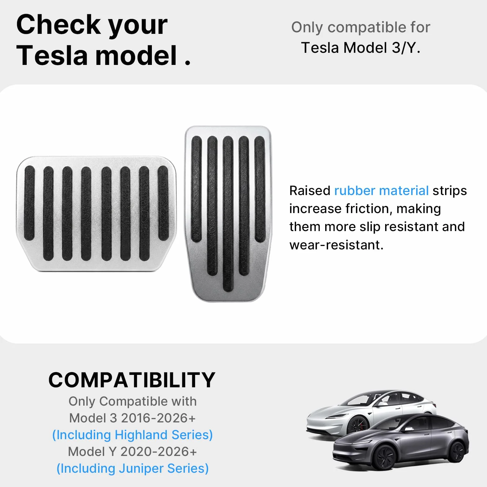 Aluminiowe Nakładki na Pedały Gazu i Hamulca do Tesla Model 3 i Model Y 2017-2026 Antypoślizgowe