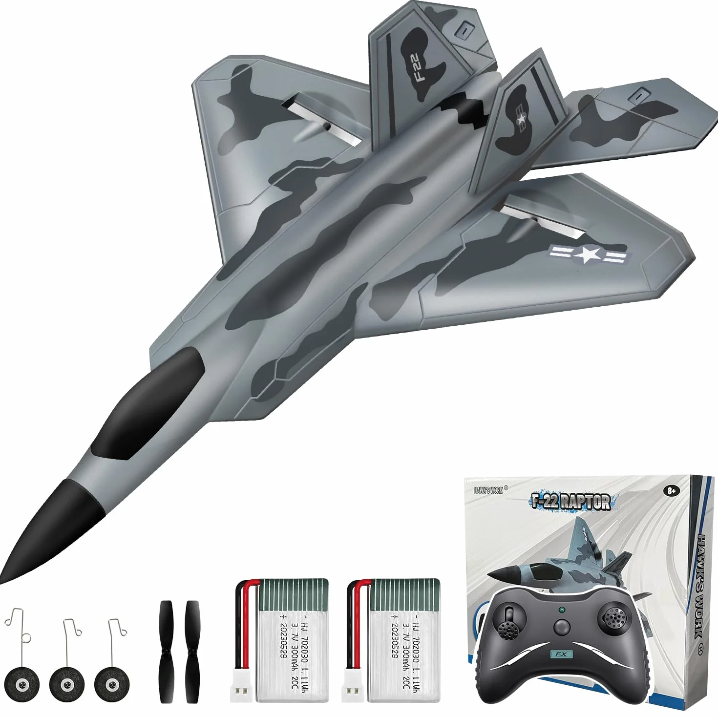 HAWK'S WORK 2-kanałowy Samolot RC, F-22 Samolot Gotowy do Lotu, Pilot 2.4GHz, Łatwy w Pilotażu Lotniowiec RC dla Dzieci i Początkujących