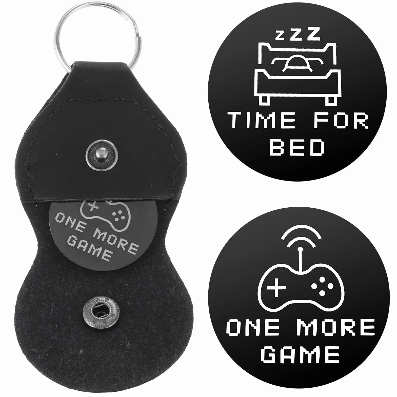 cobee Funny Destiny Flip Coins, dwustronna gra nowość moneta jeszcze jedna gra/'Go to Bed Pocket Hug Token with Leather Keyring Stainless Steel Decision Maker Moneta Prezenty dla chłopaka dziewczyny