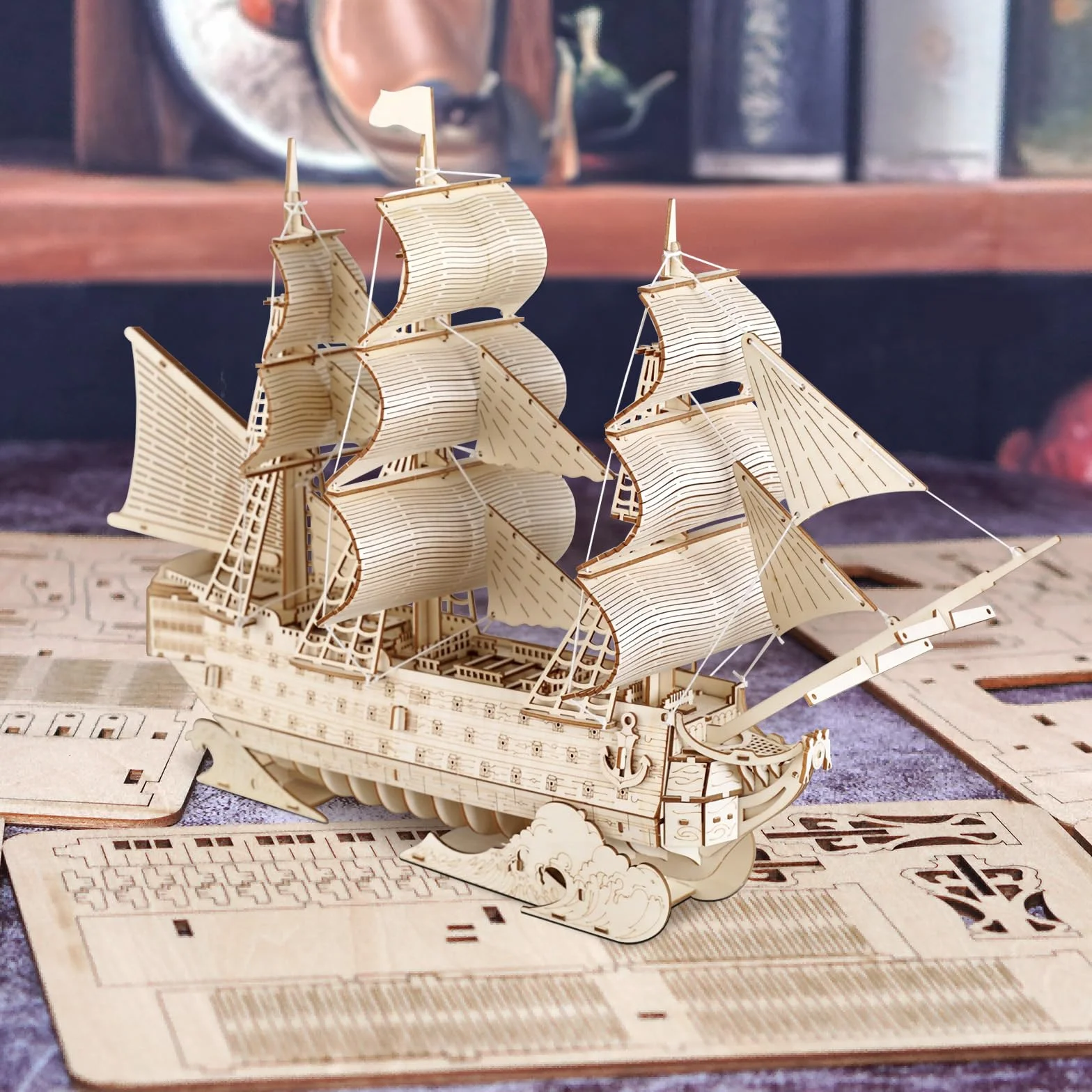 comfoyar Puzzle 3D Żaglowiec, drewniane zestawy modeli łodzi dla dorosłych do budowania, zestawy do majsterkowania, dekoracja domu i Boże Narodzenie, urodziny, prezenty walentynkowe dla mężczyzn i