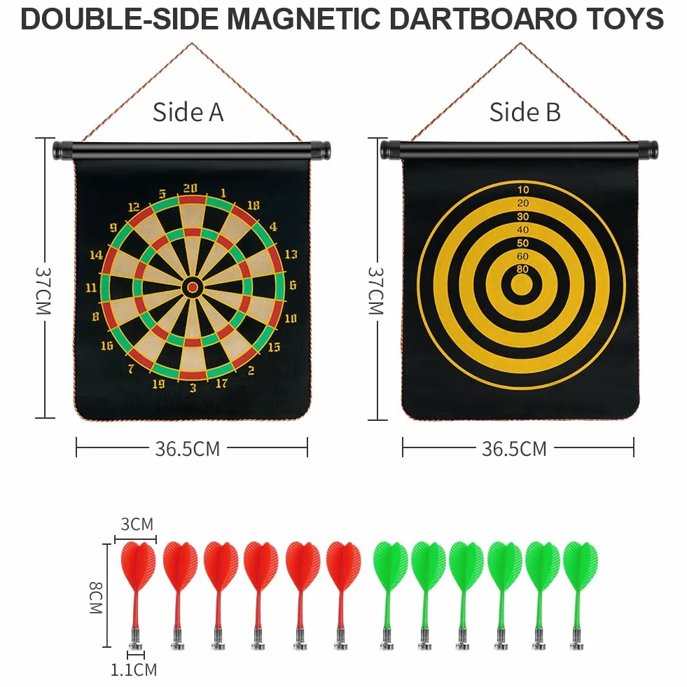flintronic Magnetyczna gra planszowa do rzutek dla dzieci, 12"/15"/17" wisząca tablica do rzutki dla dzieci z 14 rzutkami, do rodzinnych gier wewnątrz i na zewnątrz
