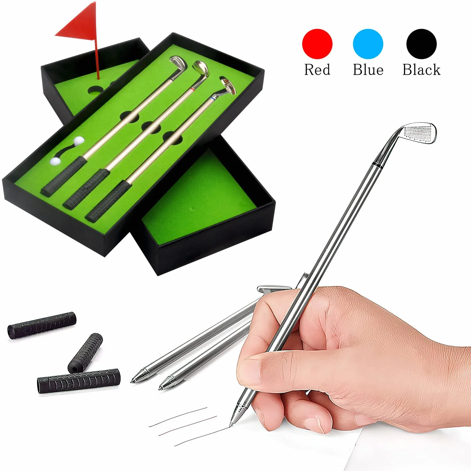 HENGBIRD 3-częściowy zestaw długopisów w stylu gry w golfa, zestaw upominkowy do klubów golfowych, prezenty dla mężczyzn, prezenty golfowe, mini prezenty, małe prezenty, spersonalizowane