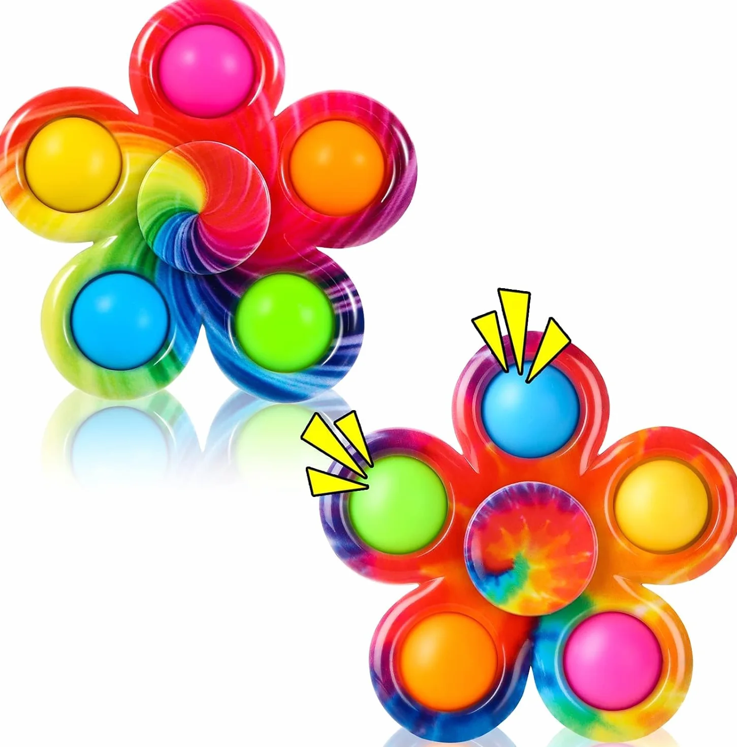 SCIONE 2PcsTie-Dye Bubble Fidget Spinner - Zabawna kolorowa zabawka antystresowa dla dzieci i dorosłych - Trwała i bezpieczna konstrukcja