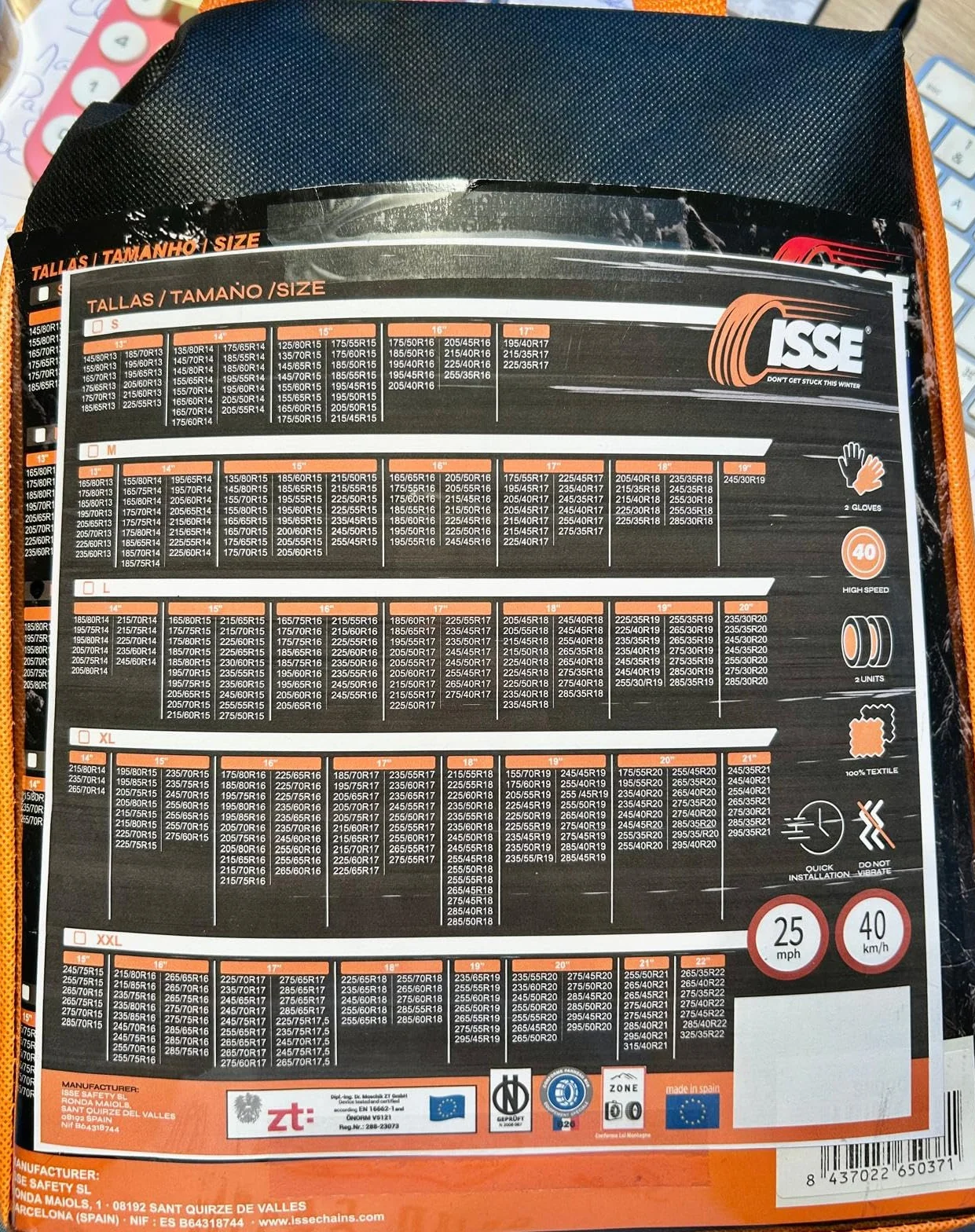 SNOWGO - Zestaw 2 Tekstylnych Skarpet Śnieżnych - Rozmiar XS-XXL - Zatwierdzony 16662-1 Europa - Pasuje do pojazdów 4x4, elektrycznych, dostawczych i użytkowych <3,5T. (XL)
