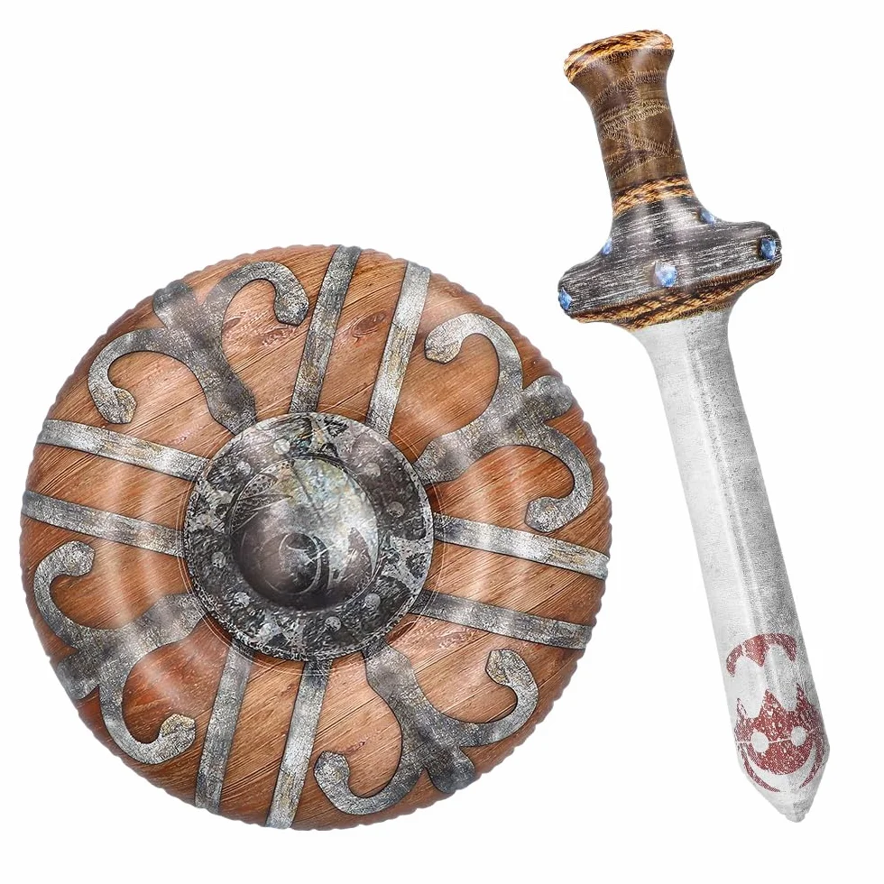 Boland 43996 - Dmuchany miecz i tarcza, 58 cm i 45 cm, zabawka do wody, dekoracja na basen i imprez tematyczn, akcesoria do kostiumów fantazyjnych
