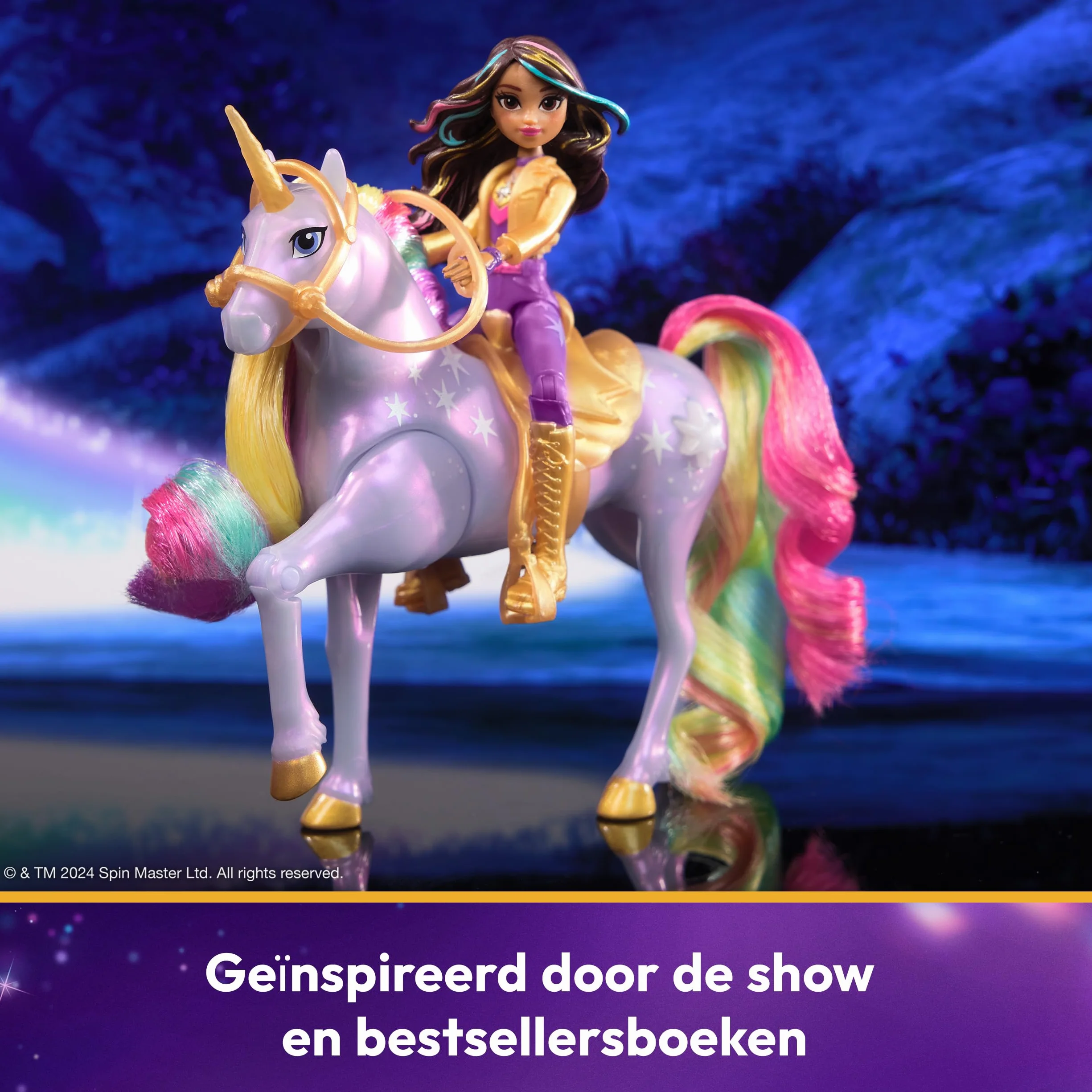 Unicorn Academy, Sophia & Light Magic Wildstar z tęczowymi efektami świetlnymi, 2 akcesoria do jazdy konnej, lalki i zabawki jednorożca dla dziewcząt w wieku od 4 lat