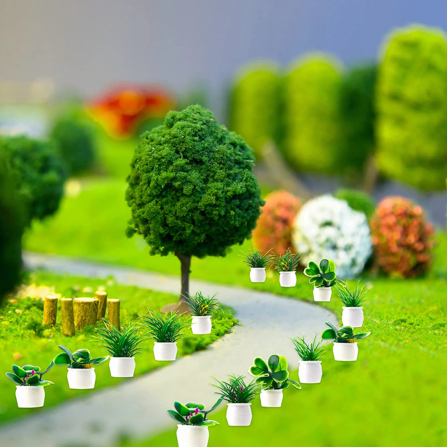 cobee Miniaturowy zestaw roślin do domku dla lalek, 14 sztuk, domek dla lalek, bonsai, roślina 1:12, mini ogród rośliny doniczkowe, mały kwiat, model zieleni, ozdoba, bajkowy ogród, domek dla lalek