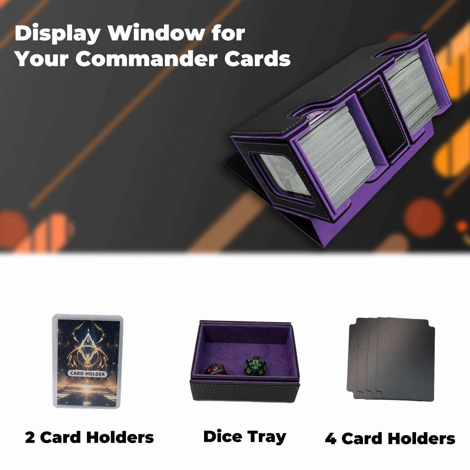 MTG Commander Deck Box miejsce na 200+ kart, 3 w 1, mocny magnetyczny organizer na karty Magic Commander TCG CCG, 4 ścianki działowe (liliowy)
