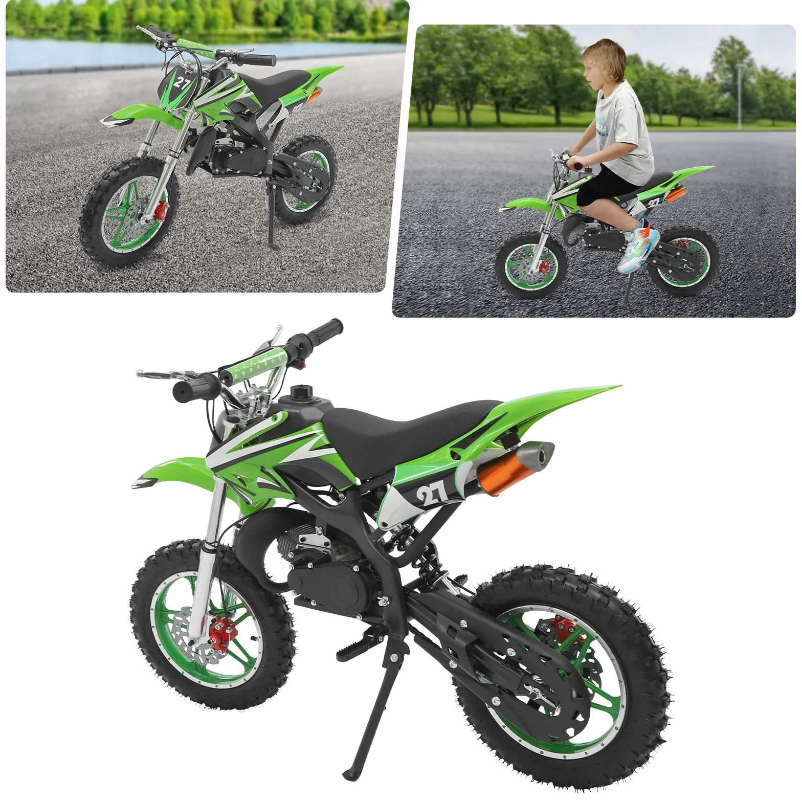 Dirt Bike dziecięcy motocykl 49 cm³, 10 cali, z pocketbike dirtbike crossowy, mini motocross, z hamulcami tarczowymi, ręczny rozrusznik, dla dzieci w wieku 8-14 lat