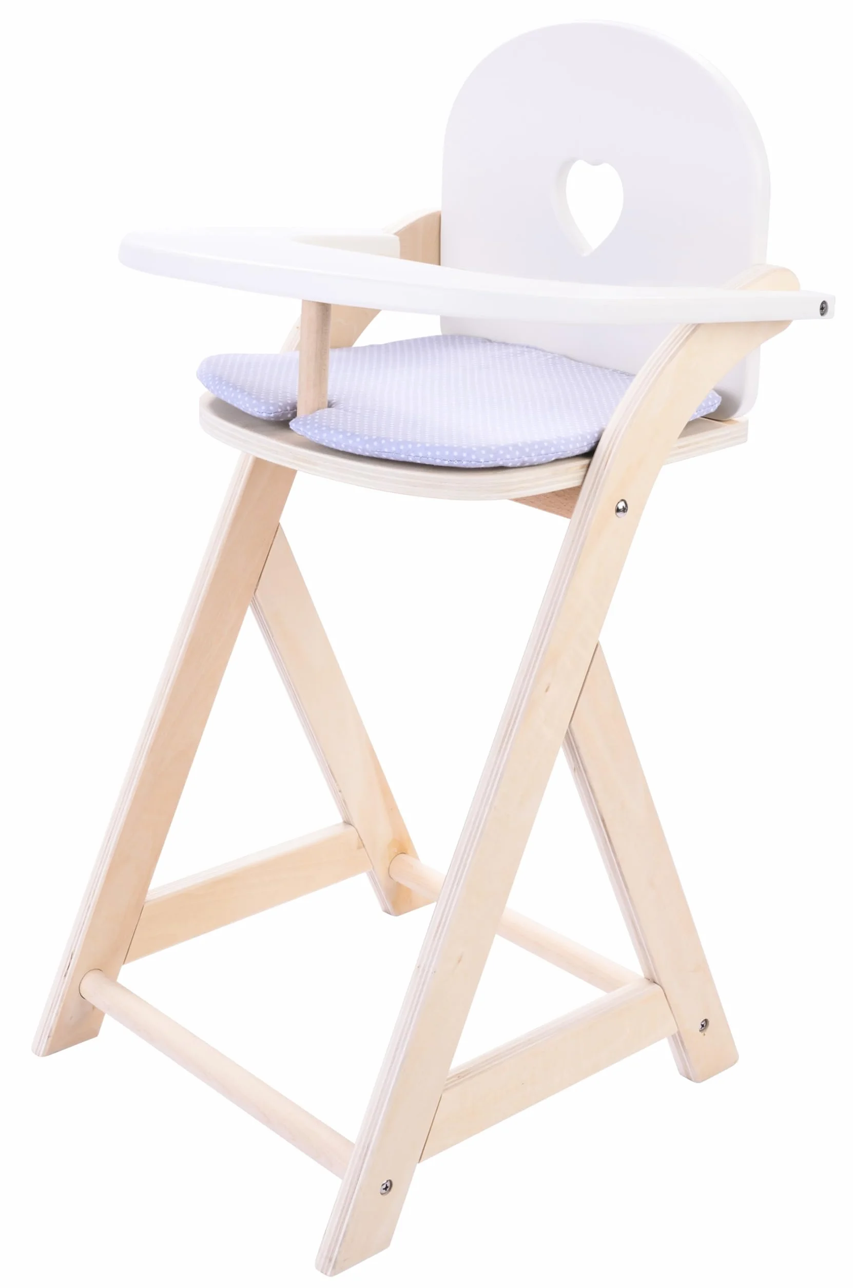 Engelhart - 606016 - Drewniane, eleganckie krzesło do karmienia dla lalek, szare i białe - Wymiary: 32 x 24,5 x 56 cm - Od 3 lat
