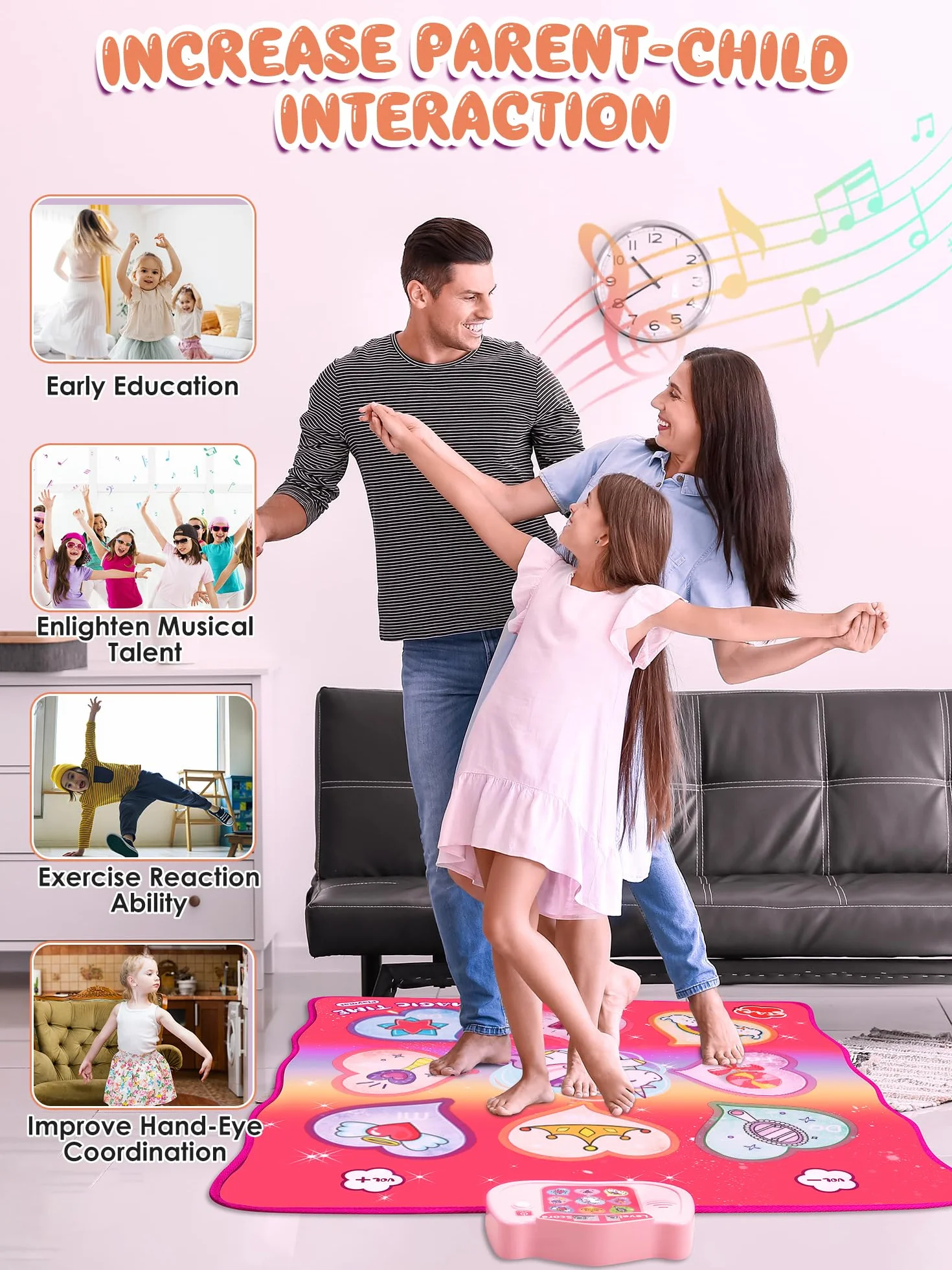 Zabawki do tańca dla dzieci, Music Dance Play Mat ze światłami LED, regulowaną głośnością, 5 trybami gry, wbudowaną muzyką, muzyczną podkładką taneczną Zabawki świąteczne prezenty dla dziewczynek