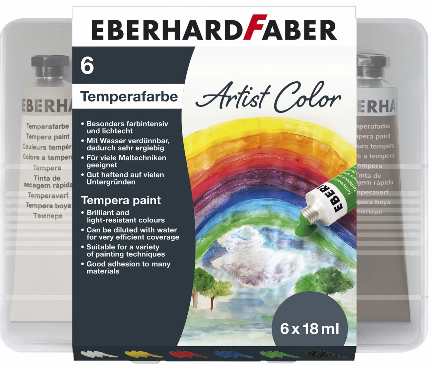 Eberhard Faber 575505 - Tempera w tubce EFA Color, 6 tubek farby szkolnej, 18 ml każda, można rozcieńczać i mieszać