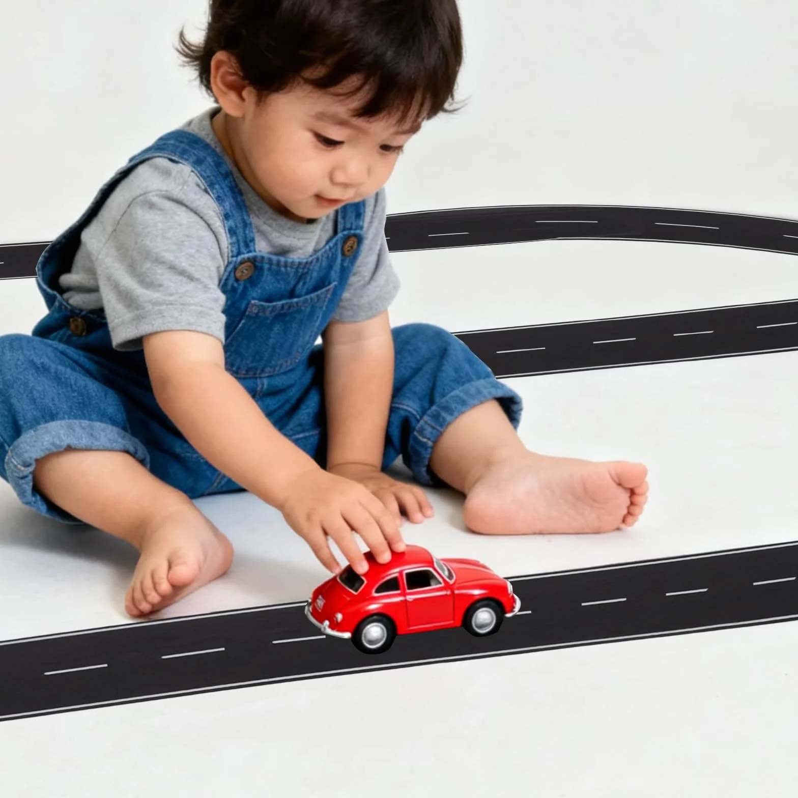 2 Rolki Czarnej Taśmy Drogowej, 10m Prosta Taśma Drogowa do Samochodów Zabawek Wielokrotnego Użytku & Łatwa Oderwania Taśmy Wyścigowe do Płaskich Podłóg
