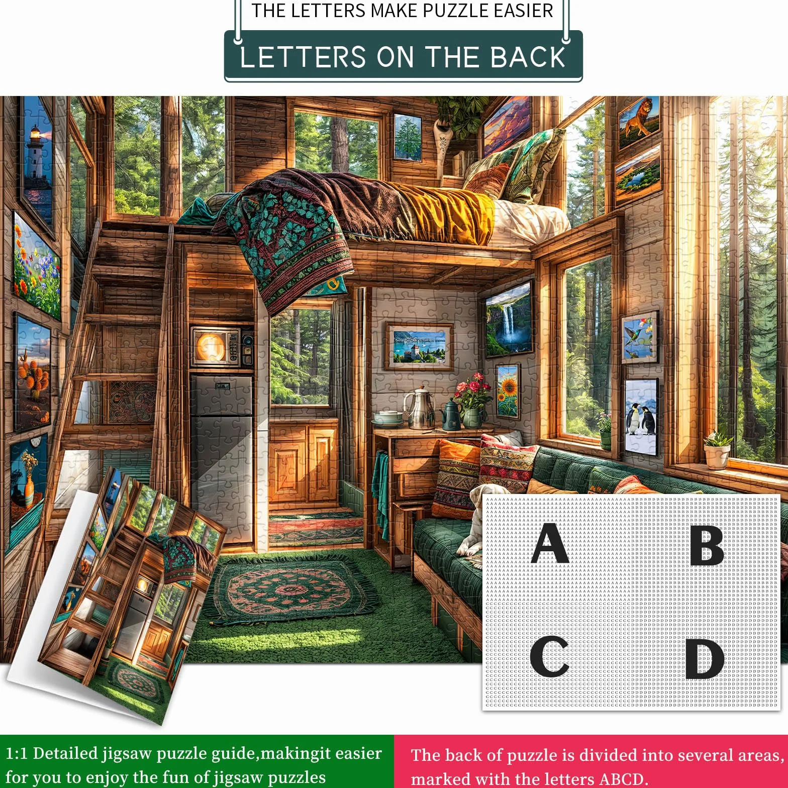 Puzzle 1000 elementów dla dorosłych i dzieci, Impossible Game, prezent z puzzlami, sprytne zagadki, kolorowe puzzle z motywem domku leśnego