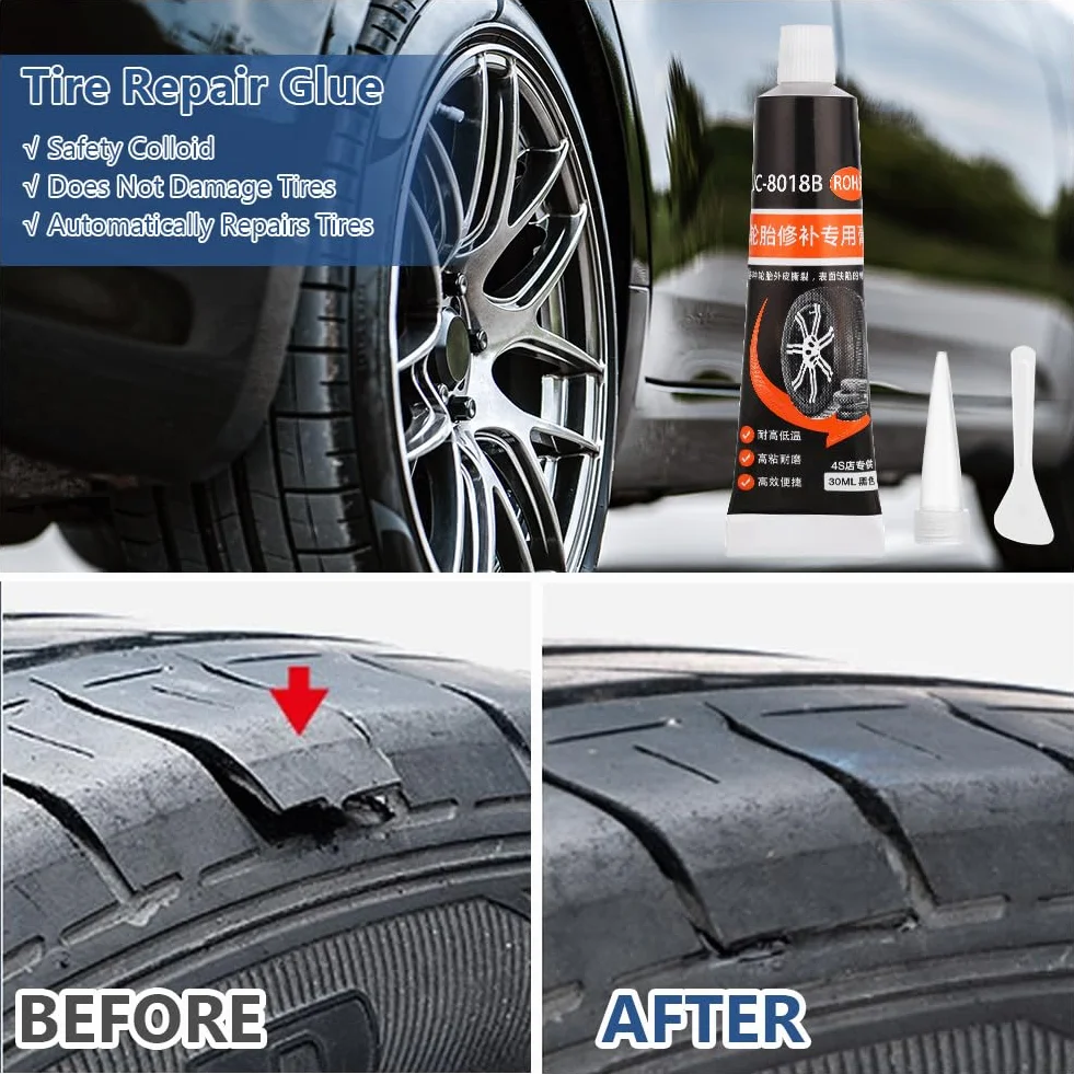Flintronic Klej do naprawy opon, 30 ml, odporny na wysoką temperaturę, klej do opon, uszczelniacz opon do samochodu, motocykla, roweru, szybko naprawia pęknięcia i dziury